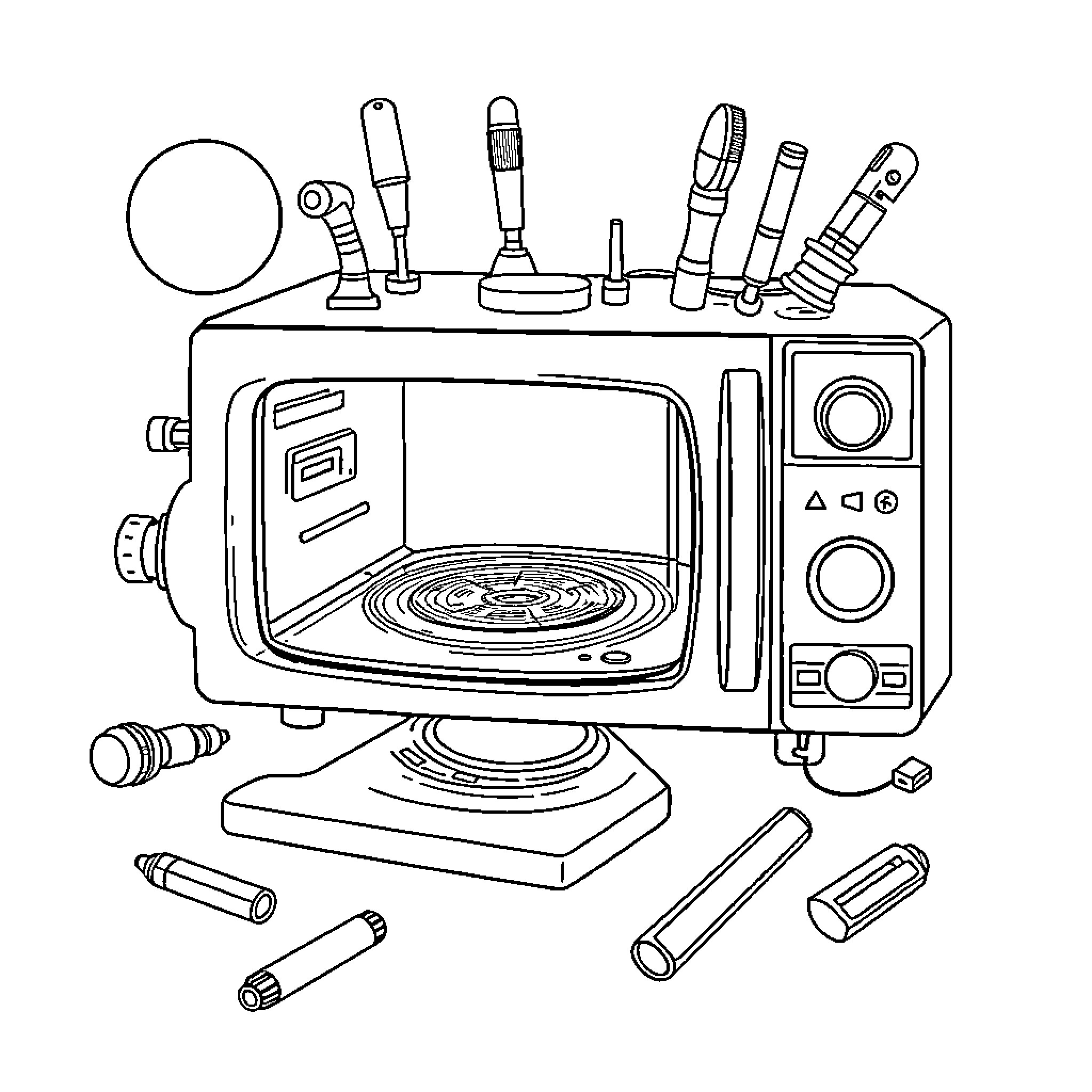 Microprocessor Devices and Components Coloring Page (free black-and-white line drawing printable PDF for all, from beginners to advanced learners, including children, teens, adults, and seniors)