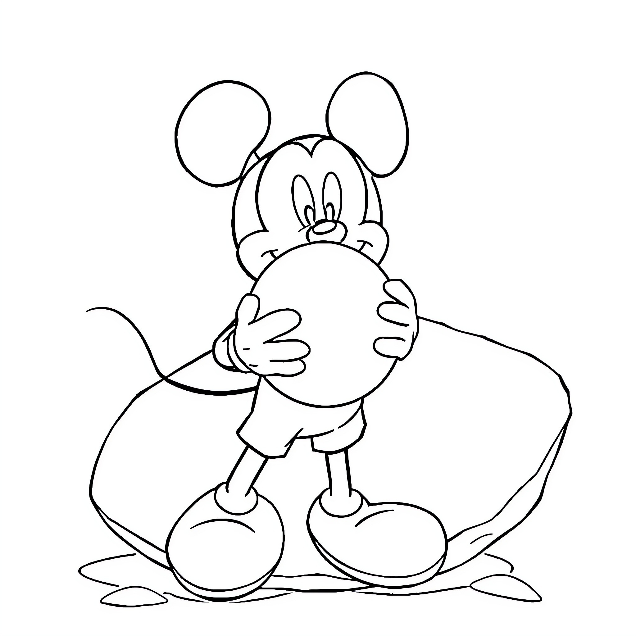 Mickey Mouse playing with a ball Coloring Page (free black-and-white line drawing printable PDF for all, from beginners to advanced learners, including children, teens, adults, and seniors)