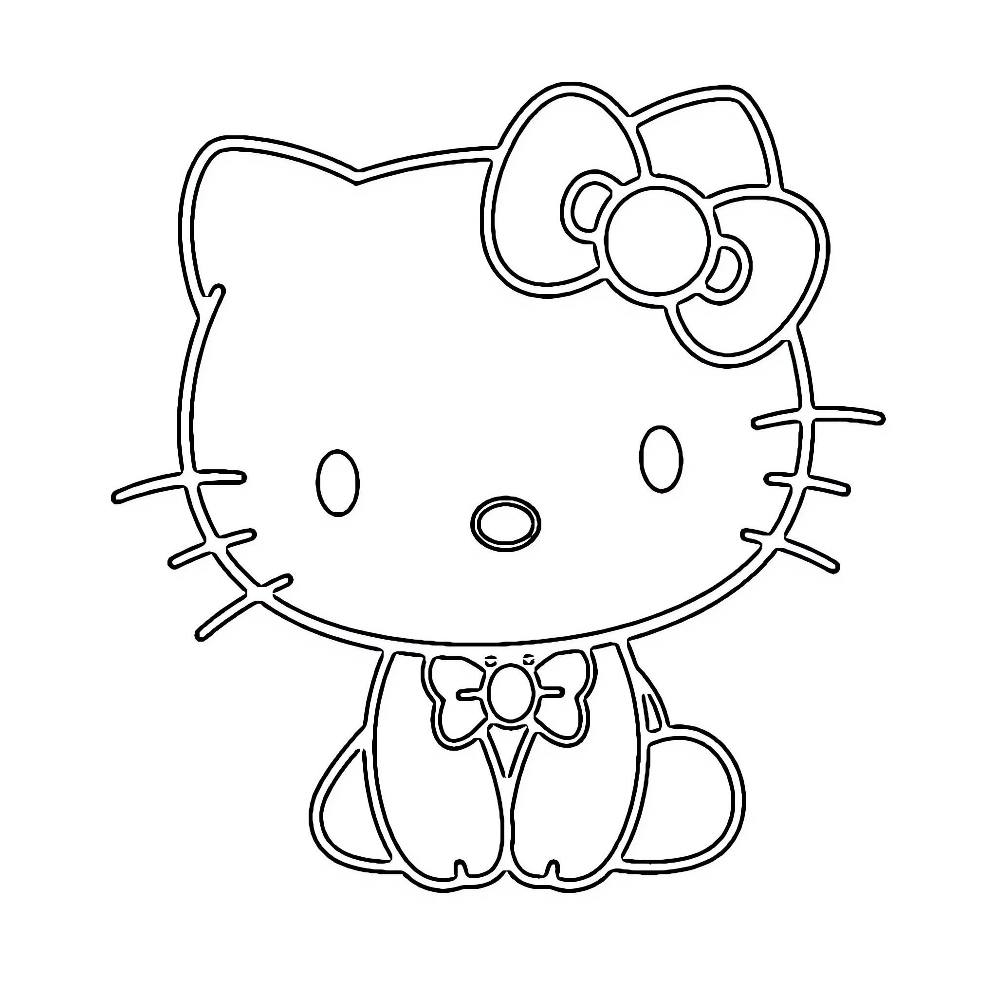 Hello Kitty sitting in a charming pose Coloring Page (free black-and-white line drawing printable PDF for all, from beginners to advanced learners, including children, teens, adults, and seniors)