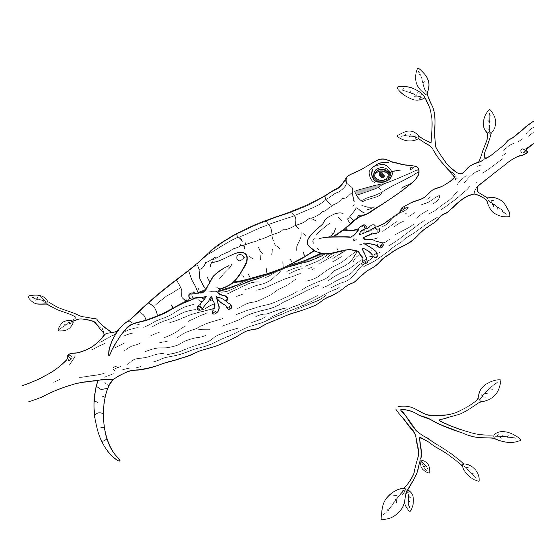 Emerald Tree Skink exploring natural habitat Coloring Page (free black-and-white line drawing printable PDF for all, from beginners to advanced learners, including children, teens, adults, and seniors)