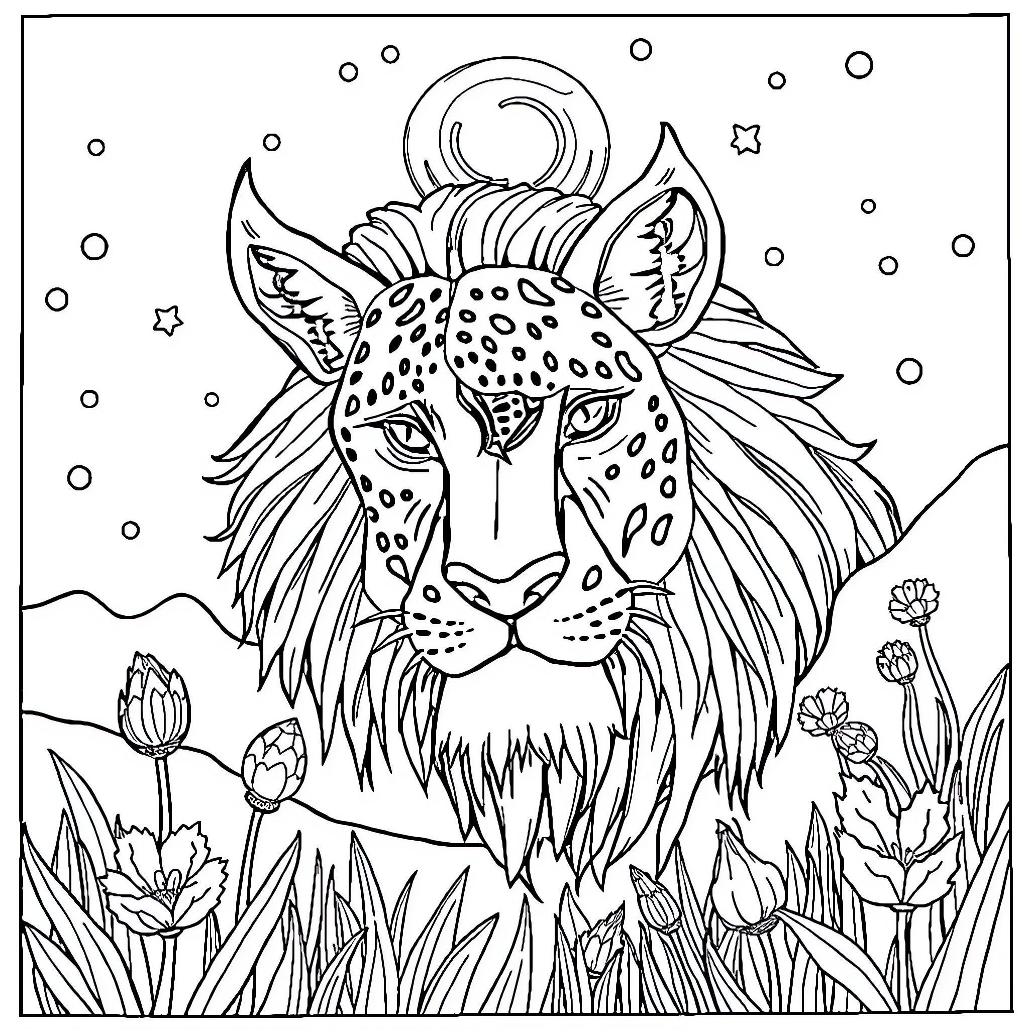 Jewish Jaguar in Wondrous Nature Coloring Page (free black-and-white line drawing printable PDF for all, from beginners to advanced learners, including children, teens, adults, and seniors)
