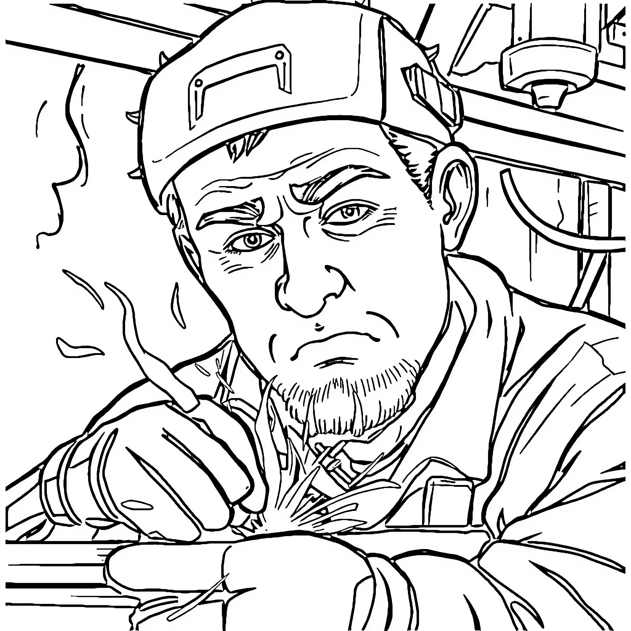 Welder working diligently in industrial setting Coloring Page (free black-and-white line drawing printable PDF for all, from beginners to advanced learners, including children, teens, adults, and seniors)