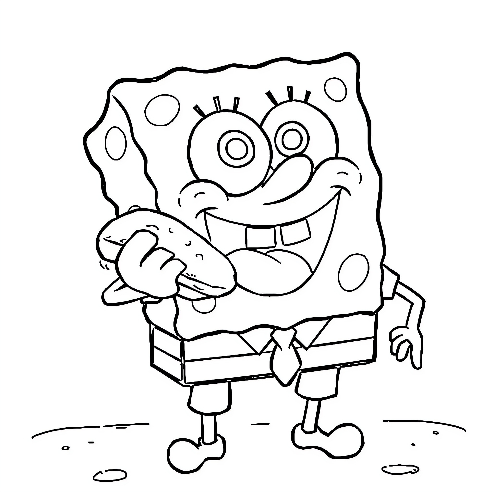 Spongebob's Silly Antics and Goofy Expressions Coloring Page (free black-and-white line drawing printable PDF for all, from beginners to advanced learners, including children, teens, adults, and seniors)