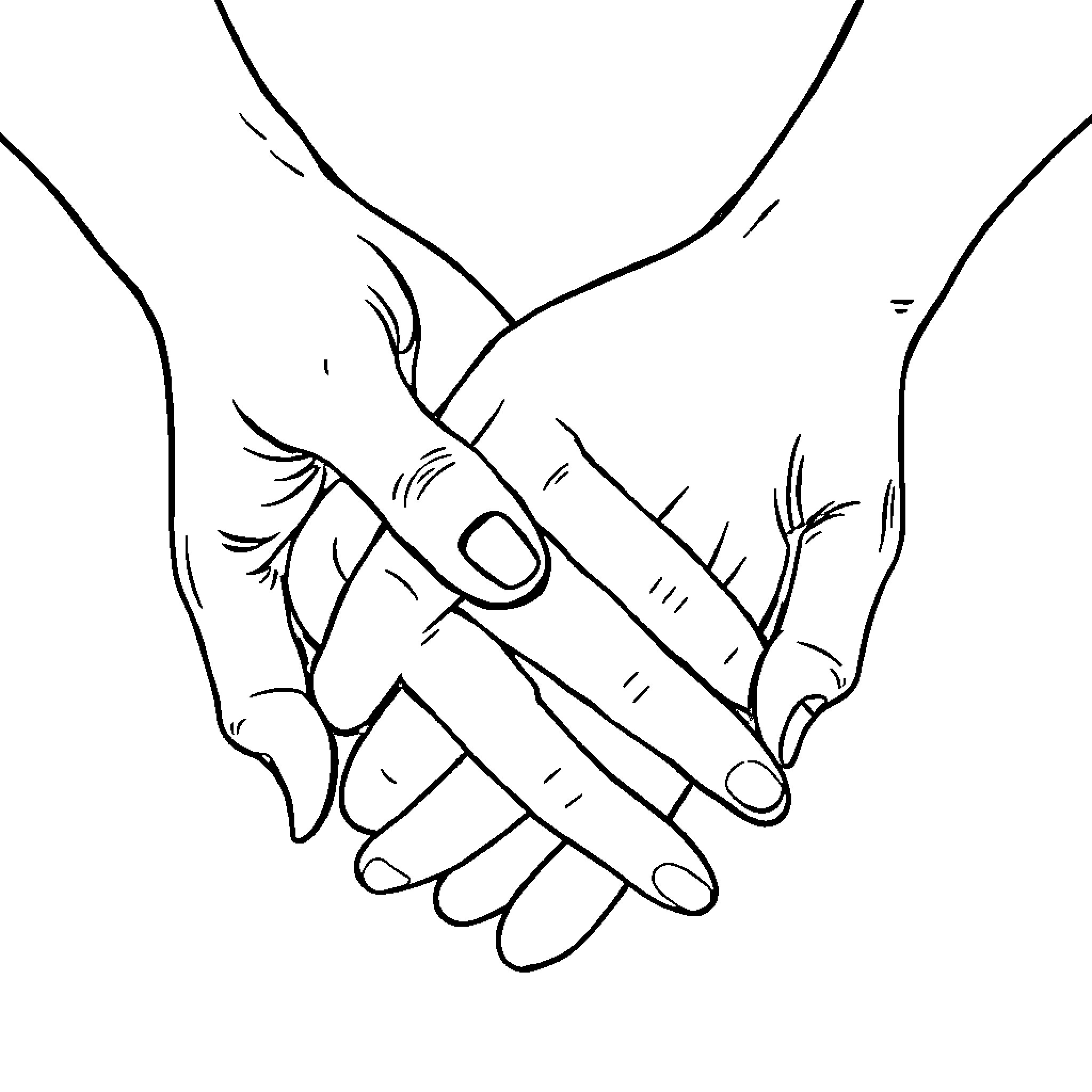 Hands clasped in a supportive embrace Coloring Page (free black-and-white line drawing printable PDF for all, from beginners to advanced learners, including children, teens, adults, and seniors)
