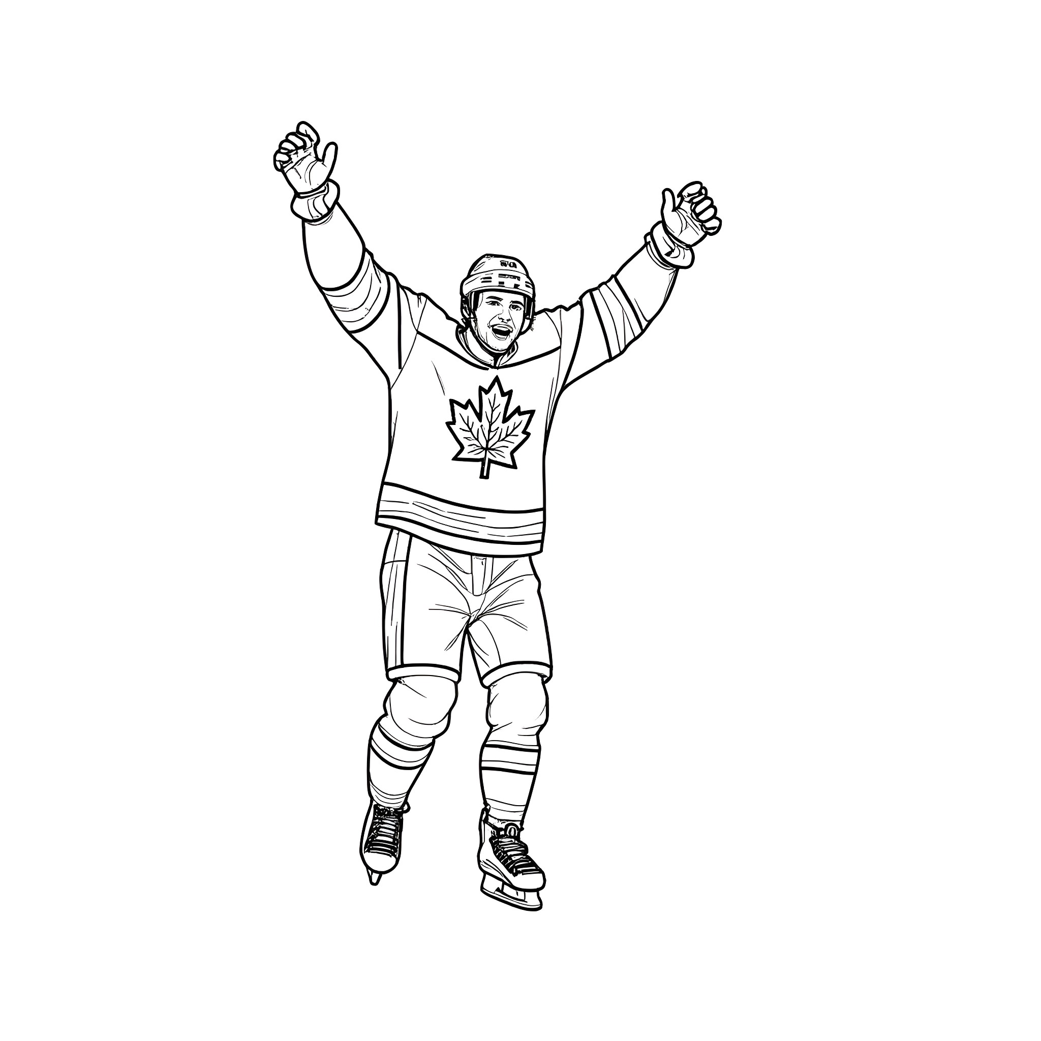 Connor McDavid Celebrating Hockey Victory Coloring Page (free black-and-white line drawing printable PDF for all, from beginners to advanced learners, including children, teens, adults, and seniors)
