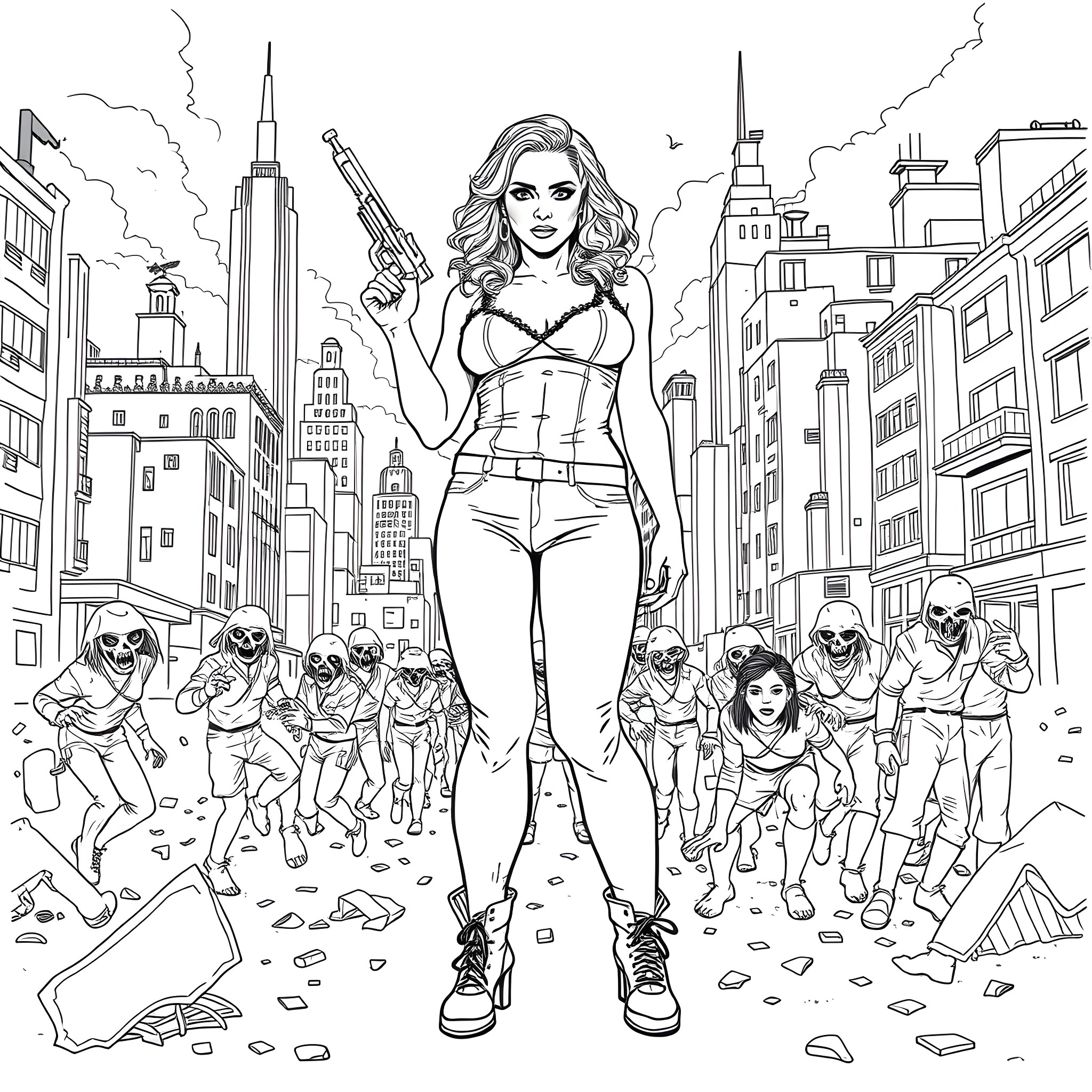 Madonna's Fierce Urban Adventure Coloring Page (free black-and-white line drawing printable PDF for all, from beginners to advanced learners, including children, teens, adults, and seniors)