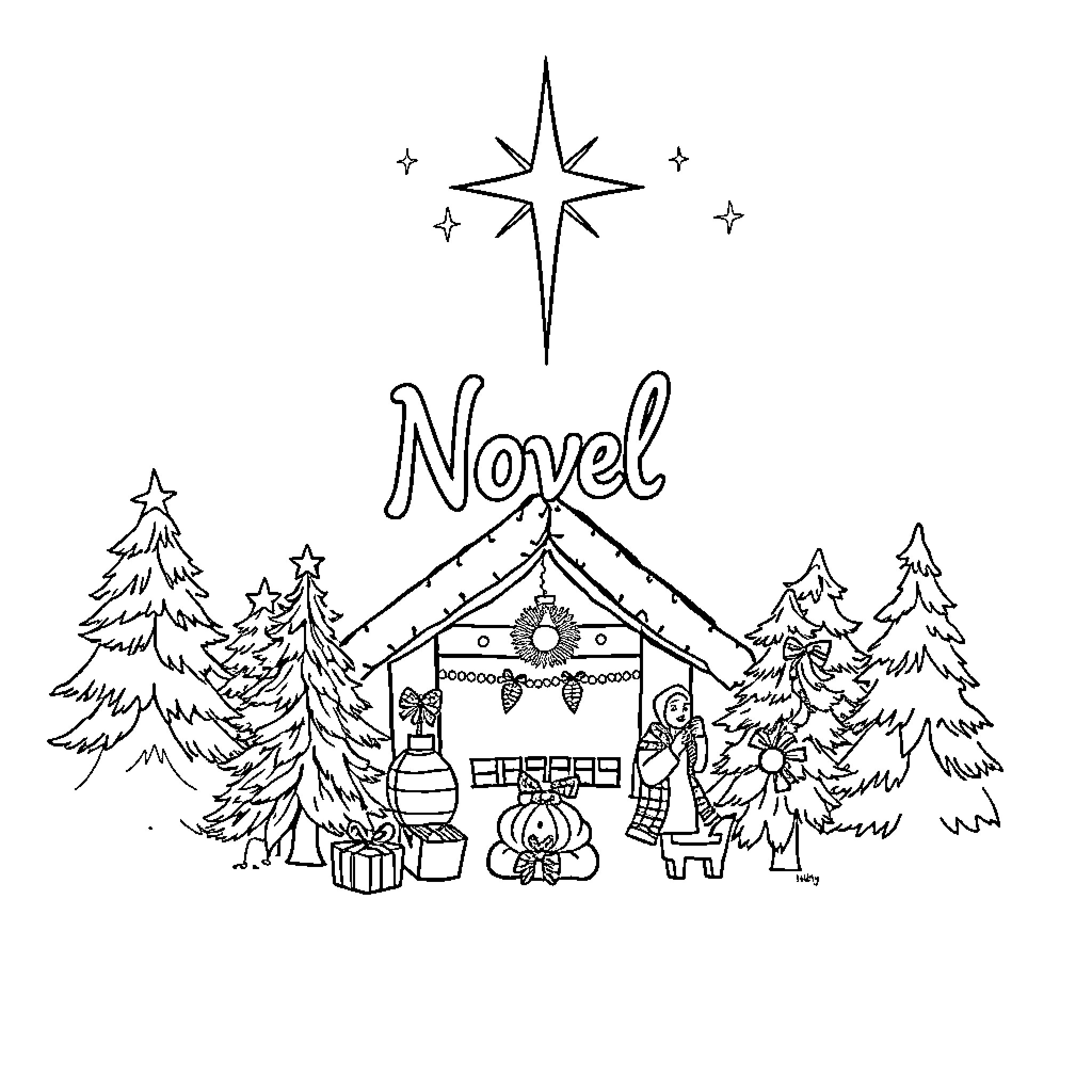 Noel: Winter Solstice Celebrations Coloring Page (free black-and-white line drawing printable PDF for all, from beginners to advanced learners, including children, teens, adults, and seniors)