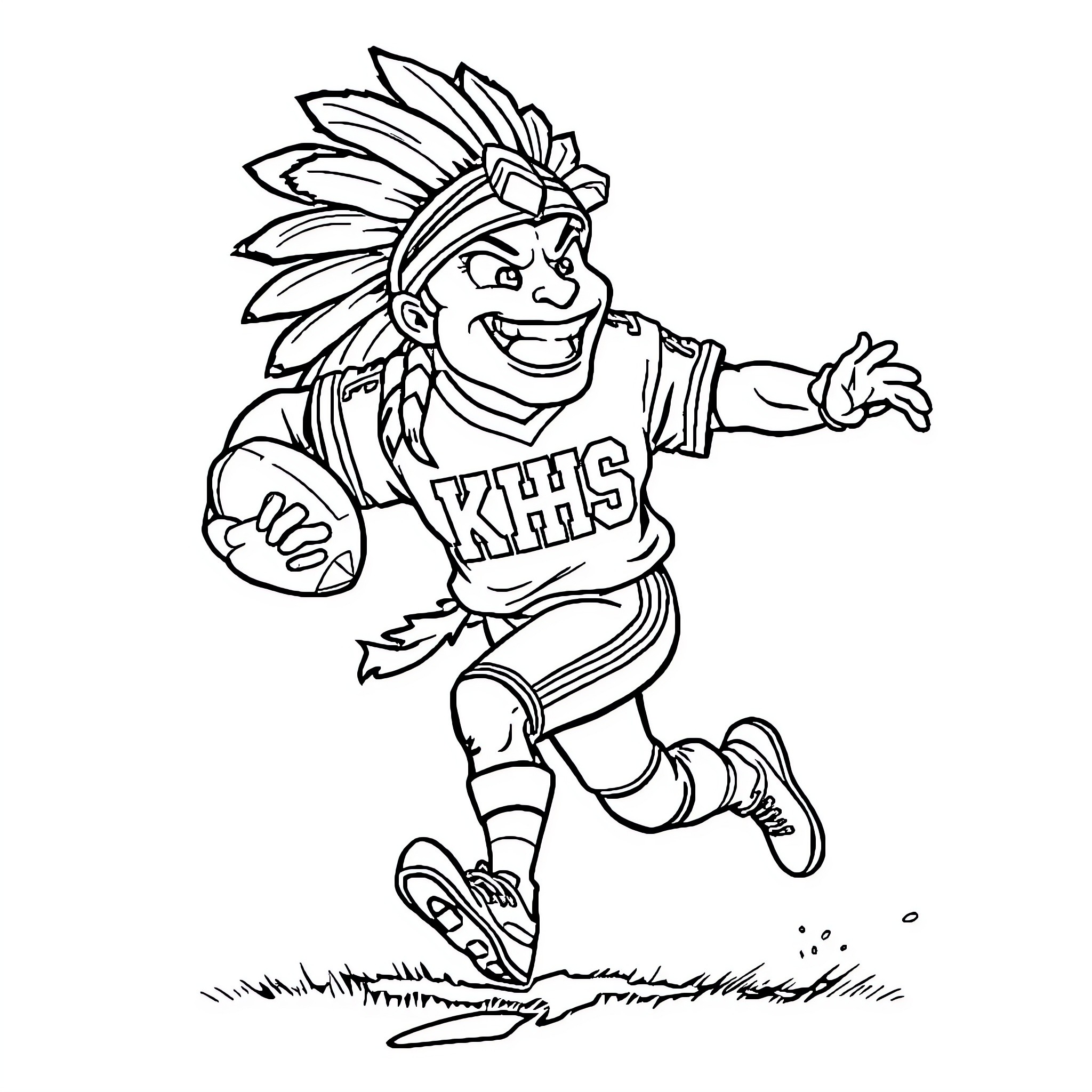 Mascot cheering and running enthusiastically Coloring Page (free black-and-white line drawing printable PDF for all, from beginners to advanced learners, including children, teens, adults, and seniors)