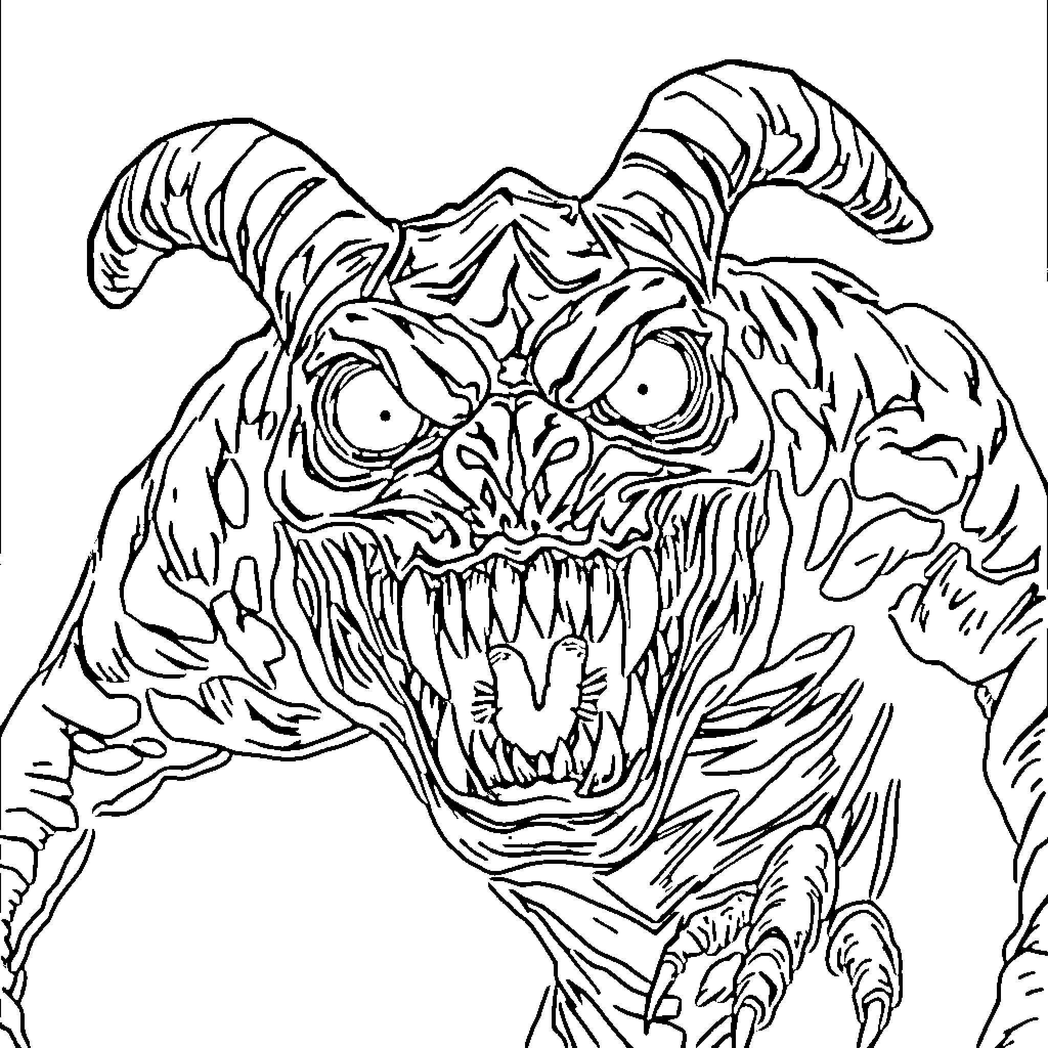 Demogorgon's Terrifying Visage Coloring Page (free black-and-white line drawing printable PDF for all, from beginners to advanced learners, including children, teens, adults, and seniors)