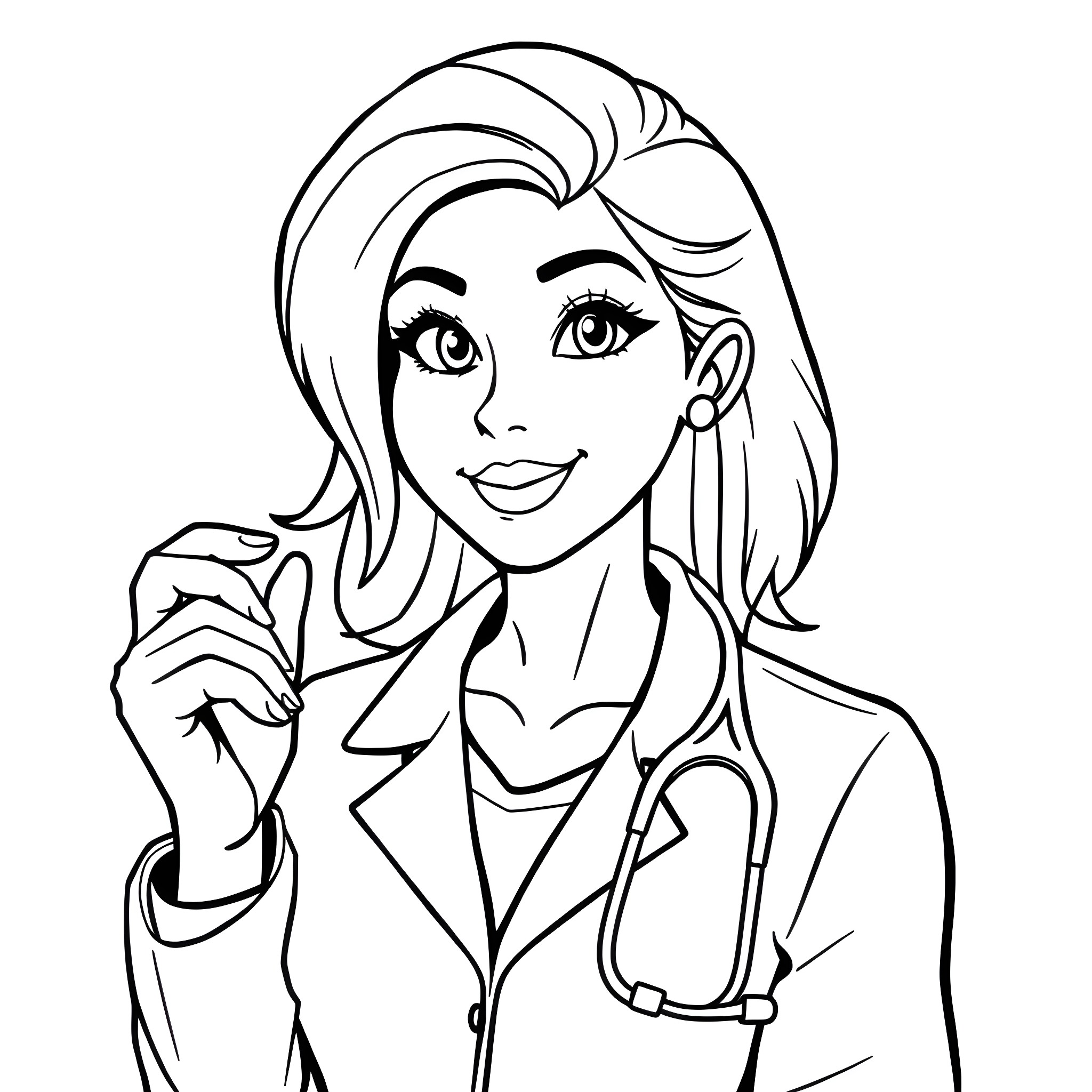 Doctor in Professional Attire Examining Coloring Page (free black-and-white line drawing printable PDF for all, from beginners to advanced learners, including children, teens, adults, and seniors)