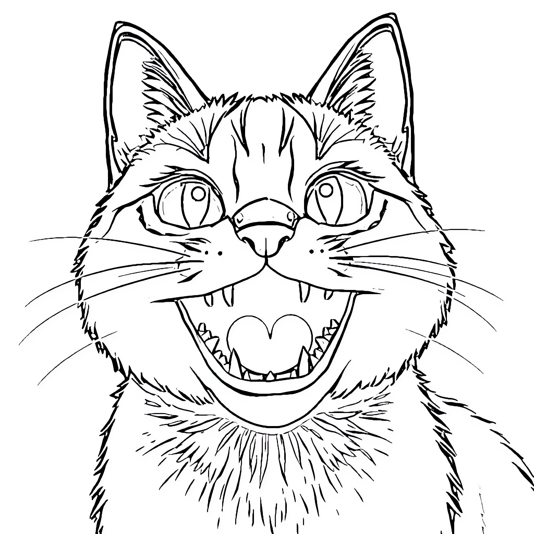 Chat with a Curious Feline Coloring Page (free black-and-white line drawing printable PDF for all, from beginners to advanced learners, including children, teens, adults, and seniors)