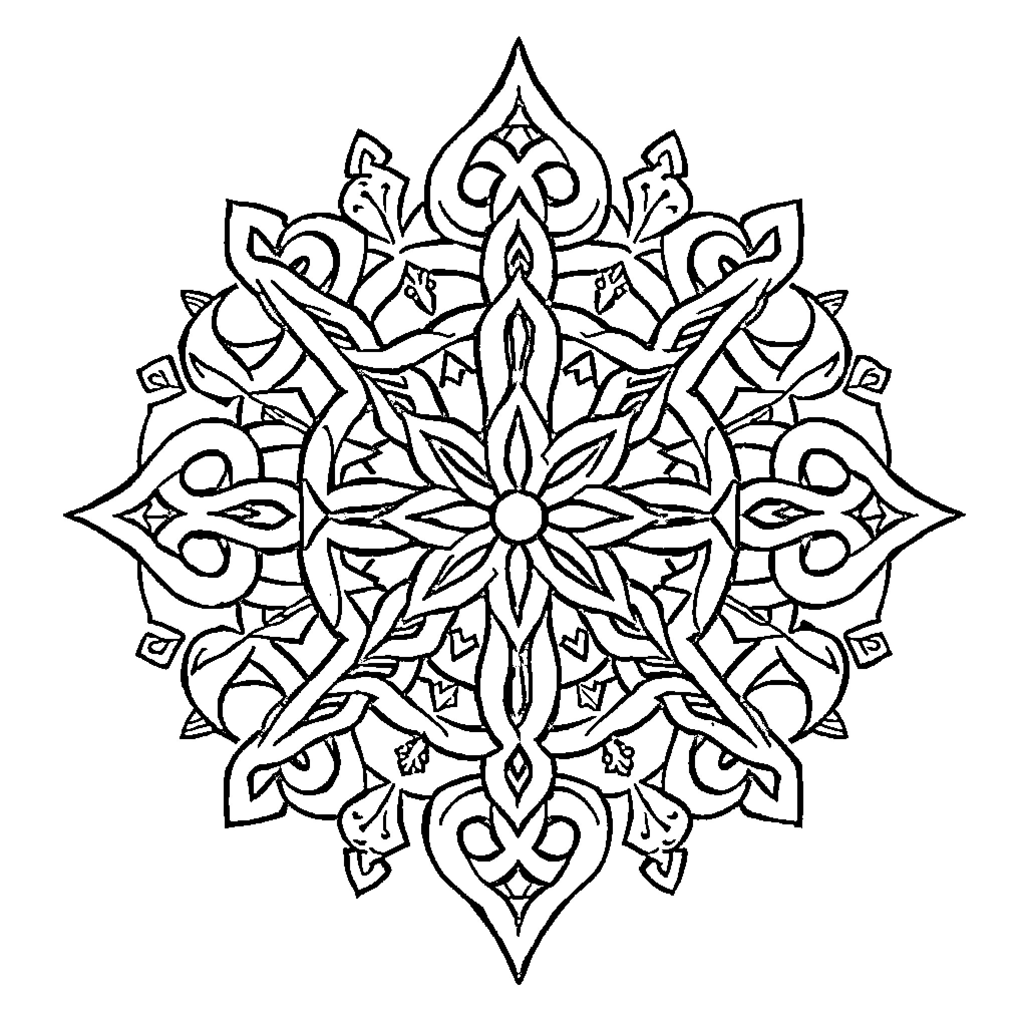 Celtic Ornate Floral Pattern Coloring Page (free black-and-white line drawing printable PDF for all, from beginners to advanced learners, including children, teens, adults, and seniors)