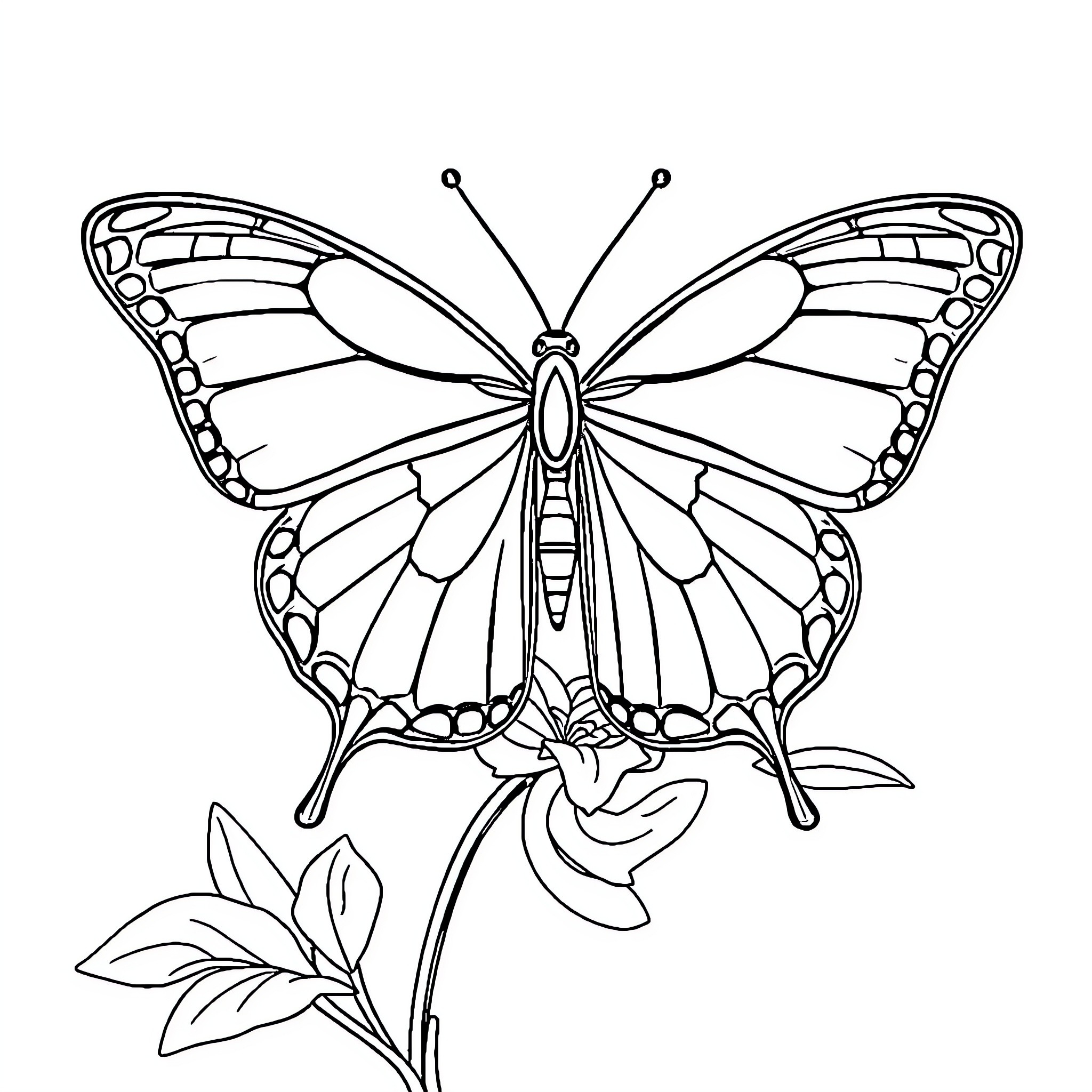 Mariposa's Delicate Dance Coloring Page (free black-and-white line drawing printable PDF for all, from beginners to advanced learners, including children, teens, adults, and seniors)