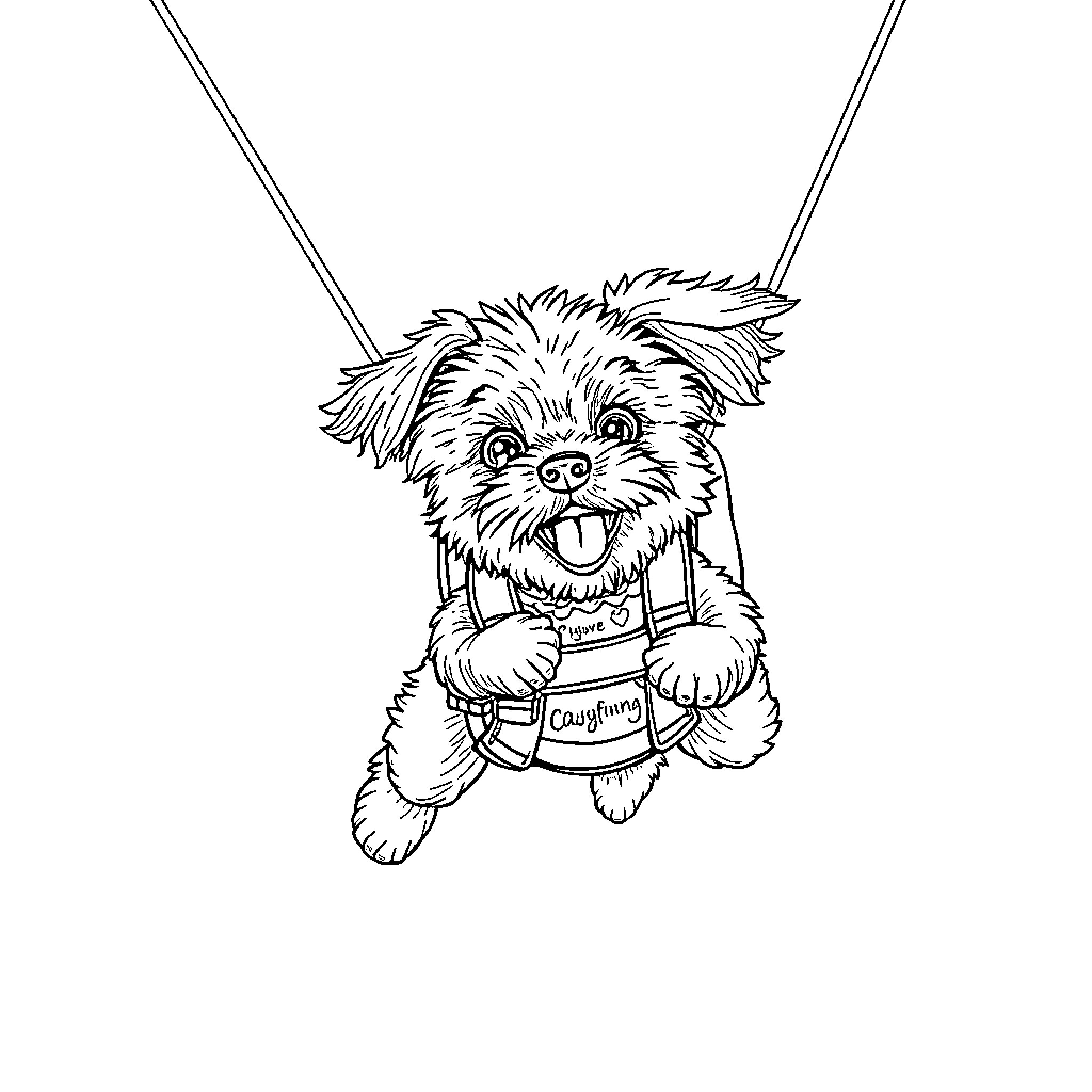 Cavapoo puppy swinging playfully on leash Coloring Page (free black-and-white line drawing printable PDF for all, from beginners to advanced learners, including children, teens, adults, and seniors)