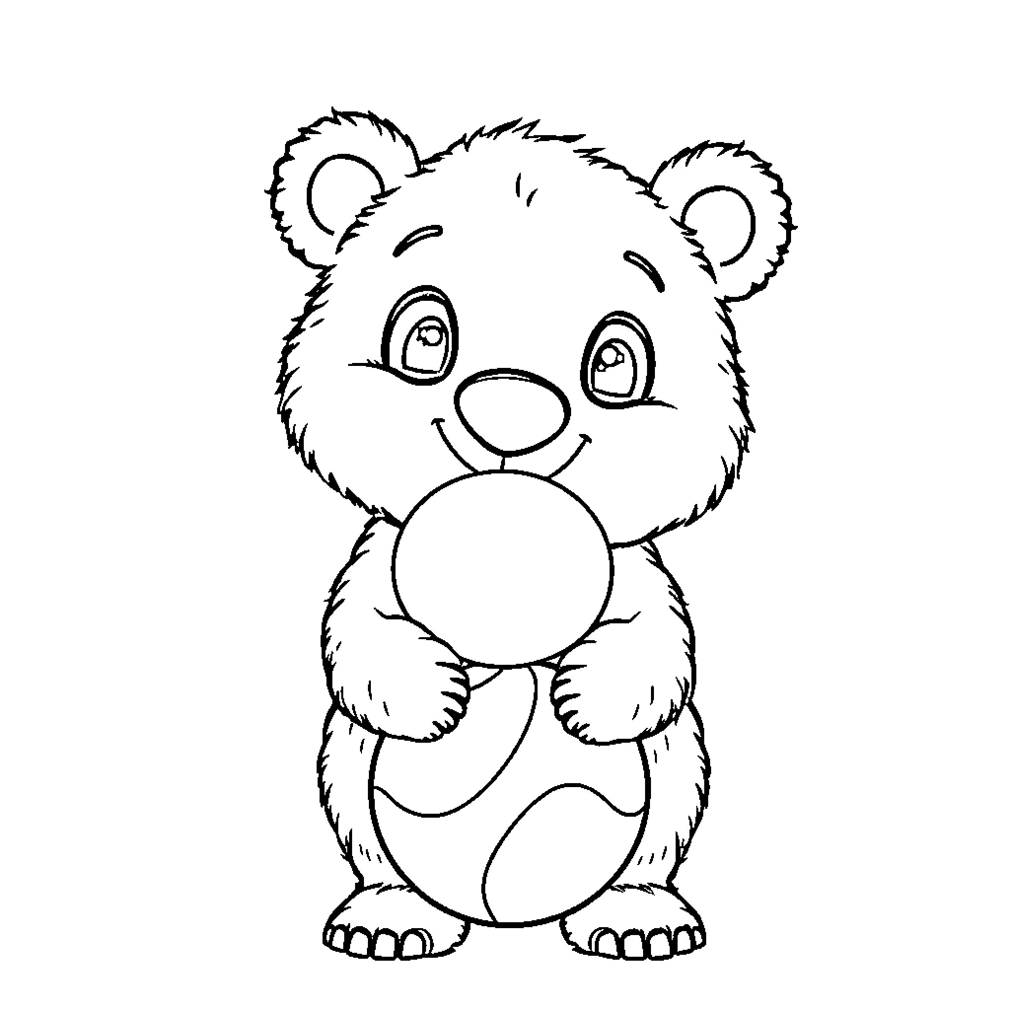 Bear playing with a ball Coloring Page (free black-and-white line drawing printable PDF for all, from beginners to advanced learners, including children, teens, adults, and seniors)
