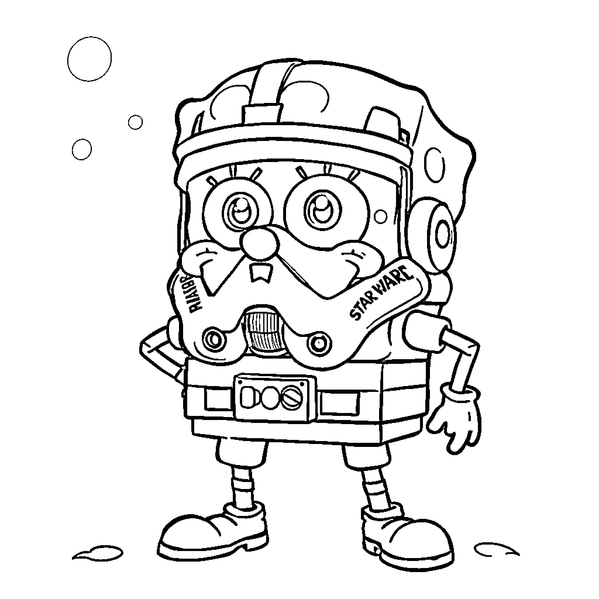 Spongebob in silly diving gear Coloring Page (free black-and-white line drawing printable PDF for all, from beginners to advanced learners, including children, teens, adults, and seniors)