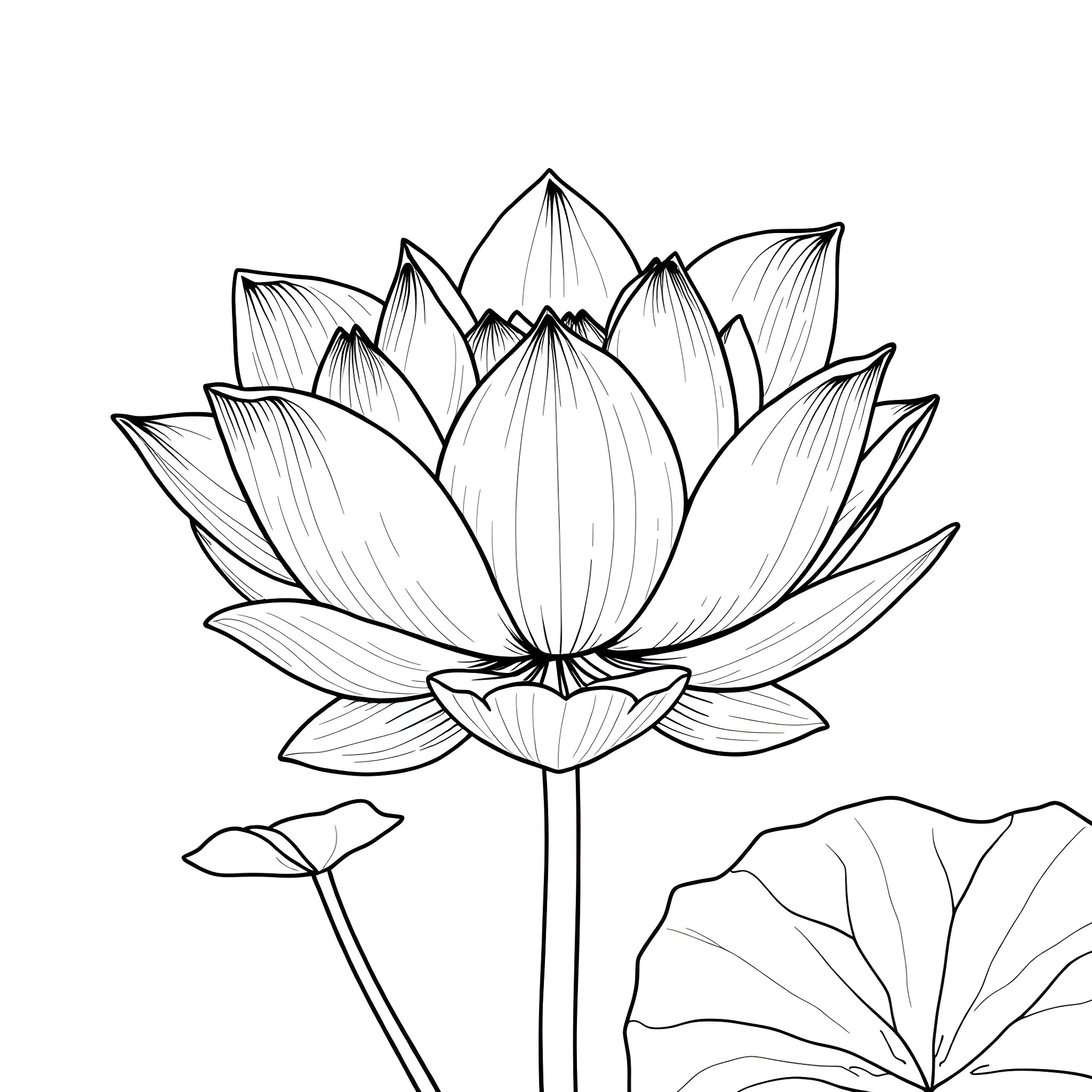 Lotus Flowers in Serene Simplicity Coloring Page (free black-and-white line drawing printable PDF for all, from beginners to advanced learners, including children, teens, adults, and seniors)