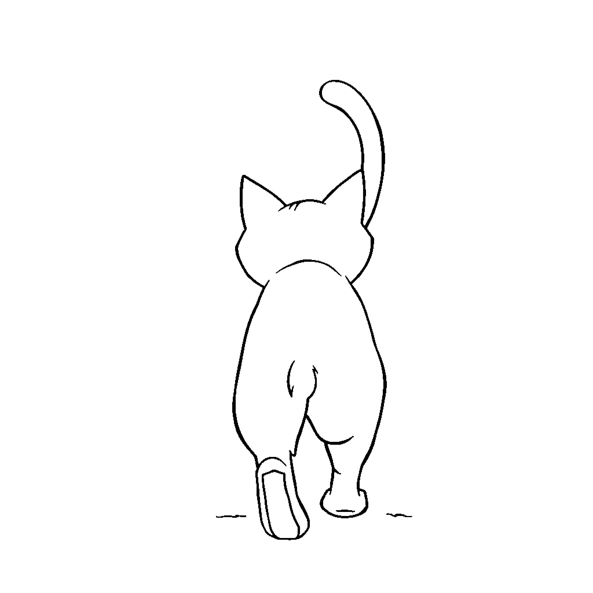 Cat silhouette with tail raised Coloring Page (free black-and-white line drawing printable PDF for all, from beginners to advanced learners, including children, teens, adults, and seniors)