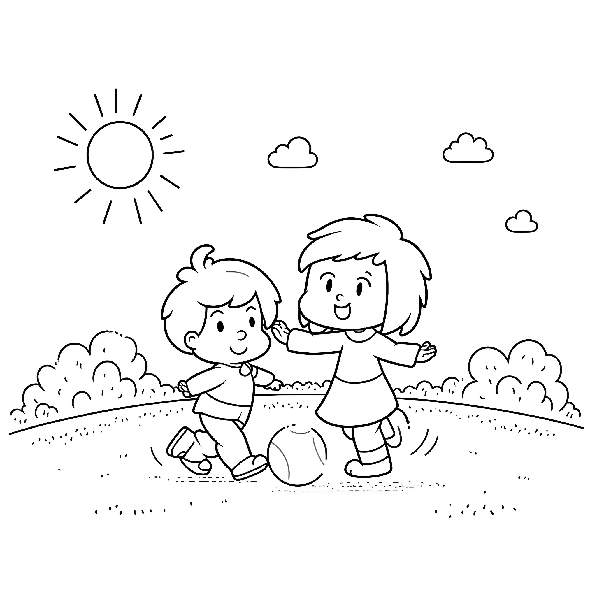 Deku's Happy Playdate in the Park Coloring Page (free black-and-white line drawing printable PDF for all, from beginners to advanced learners, including children, teens, adults, and seniors)