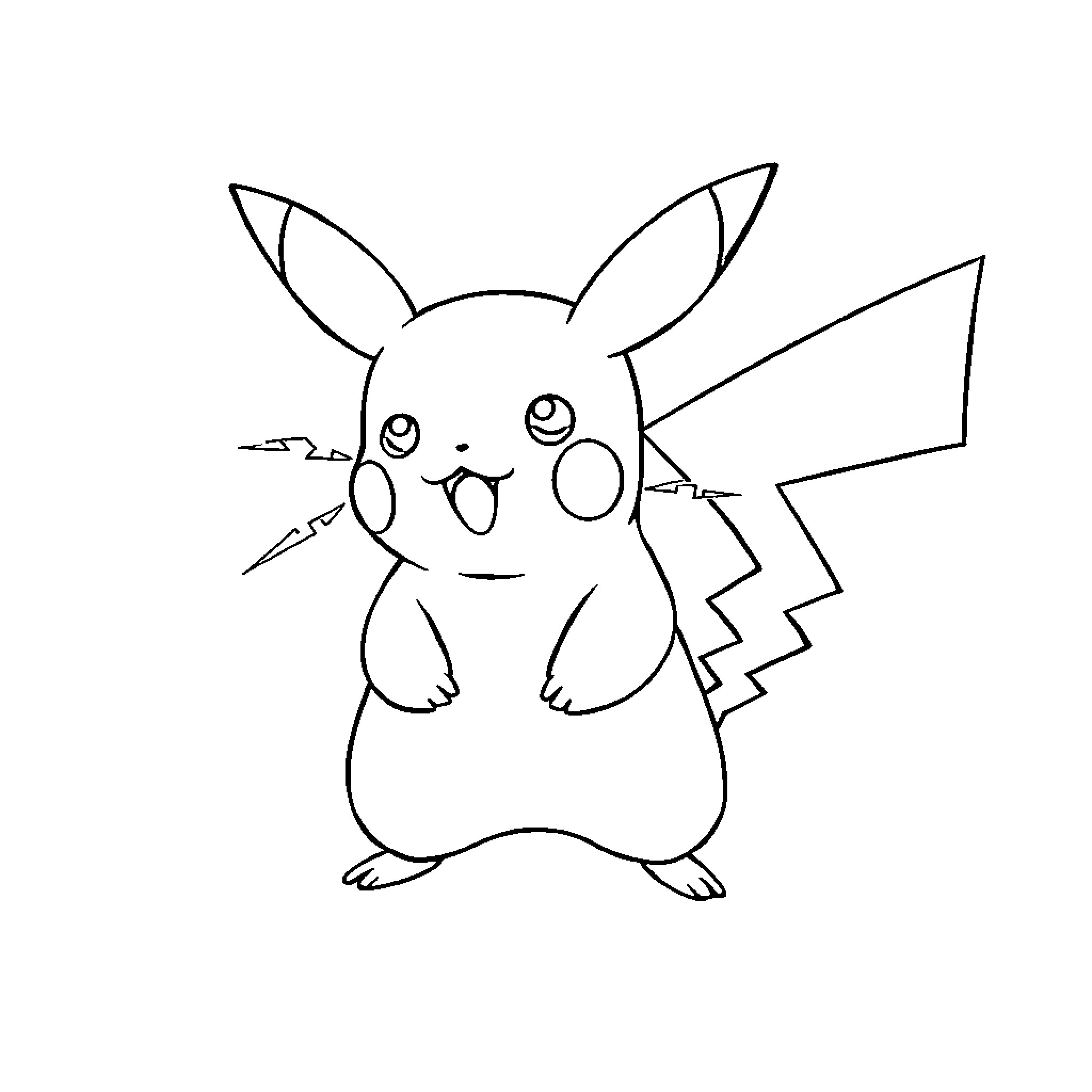 Pikachu posing with excited expression Coloring Page (free black-and-white line drawing printable PDF for all, from beginners to advanced learners, including children, teens, adults, and seniors)