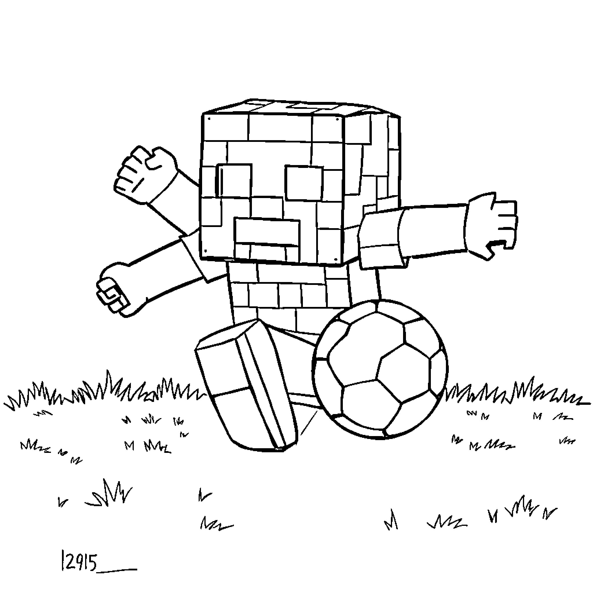 Creeper playing soccer in the field Coloring Page (free black-and-white line drawing printable PDF for all, from beginners to advanced learners, including children, teens, adults, and seniors)