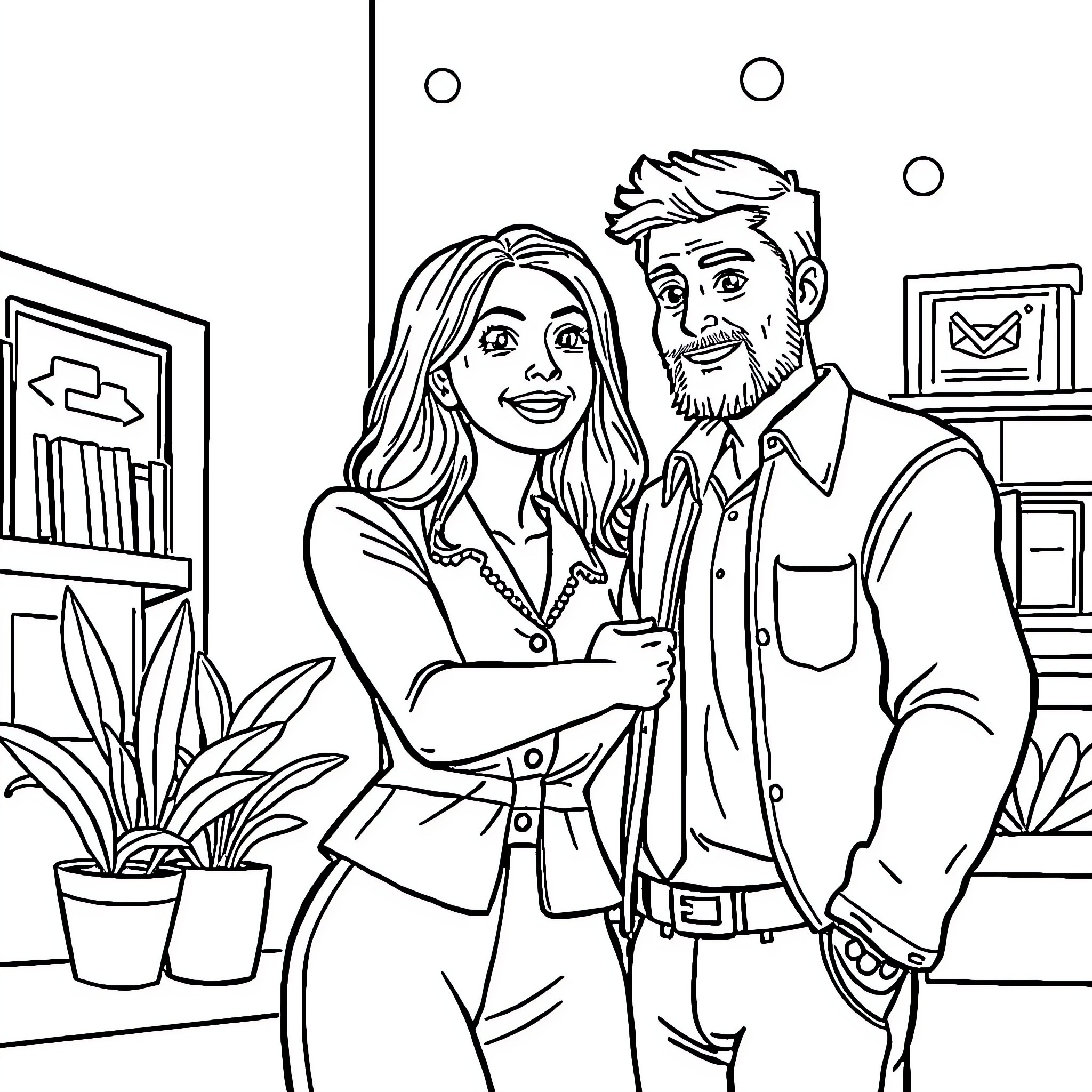 Job Interview with Hopeful Applicants Coloring Page (free black-and-white line drawing printable PDF for all, from beginners to advanced learners, including children, teens, adults, and seniors)