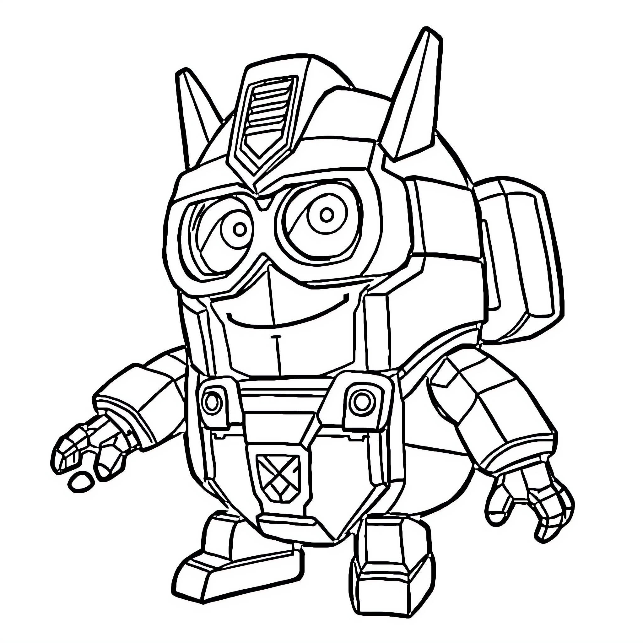 Transformers character in smiling robot pose Coloring Page (free black-and-white line drawing printable PDF for all, from beginners to advanced learners, including children, teens, adults, and seniors)