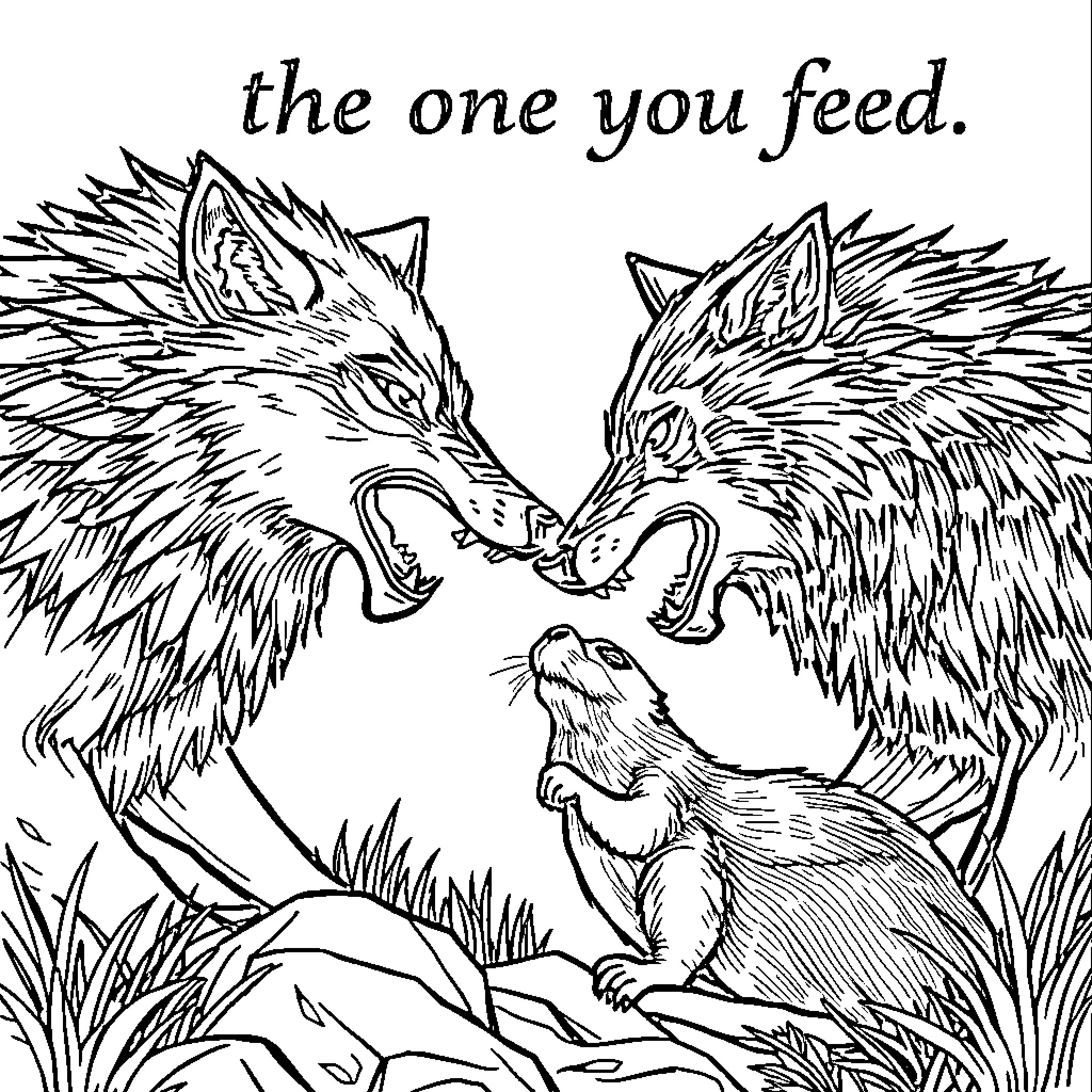 Wolfsburg: Wolves Confronting Each Other Coloring Page (free black-and-white line drawing printable PDF for all, from beginners to advanced learners, including children, teens, adults, and seniors)