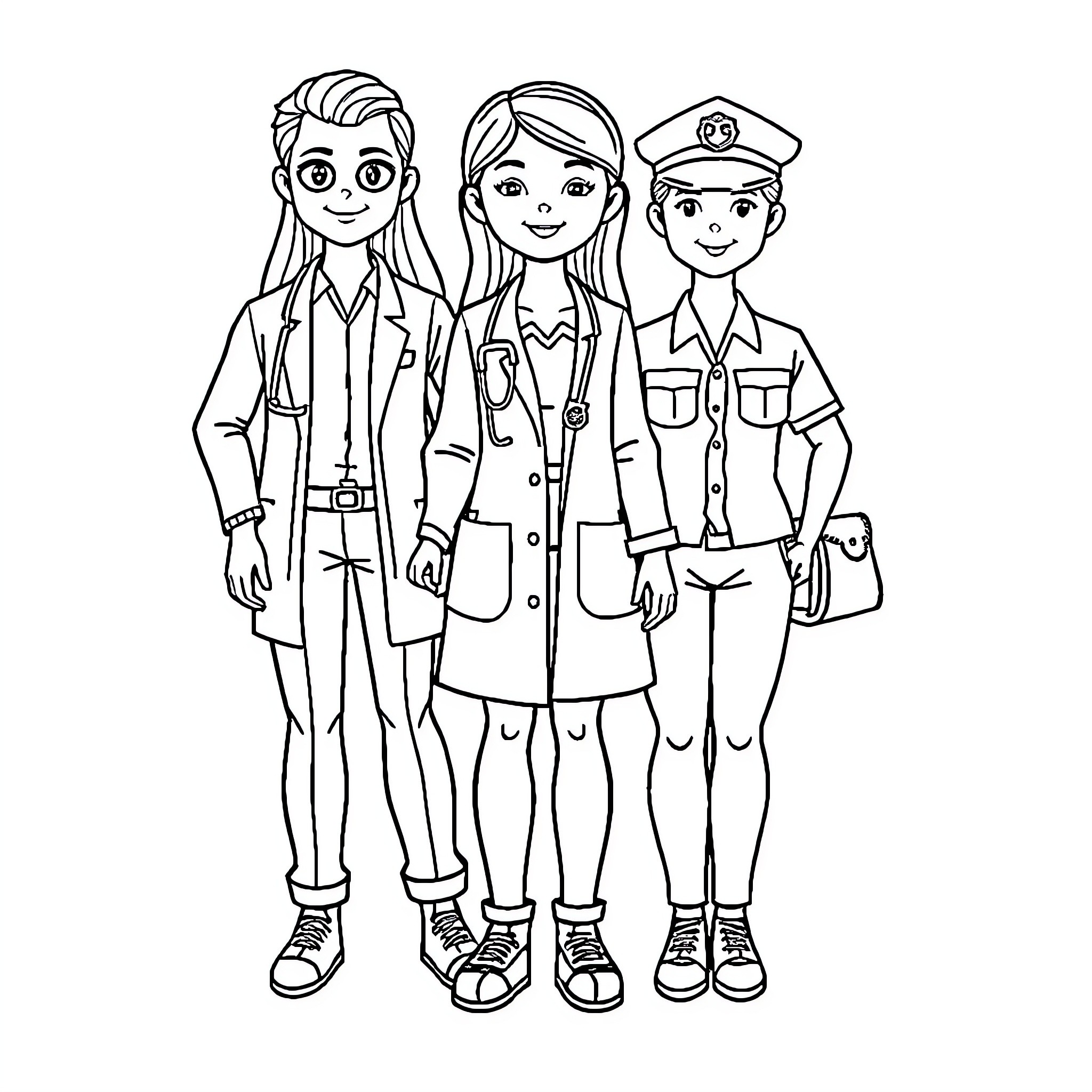 Paper Doll Career Aspirations Coloring Page (free black-and-white line drawing printable PDF for all, from beginners to advanced learners, including children, teens, adults, and seniors)