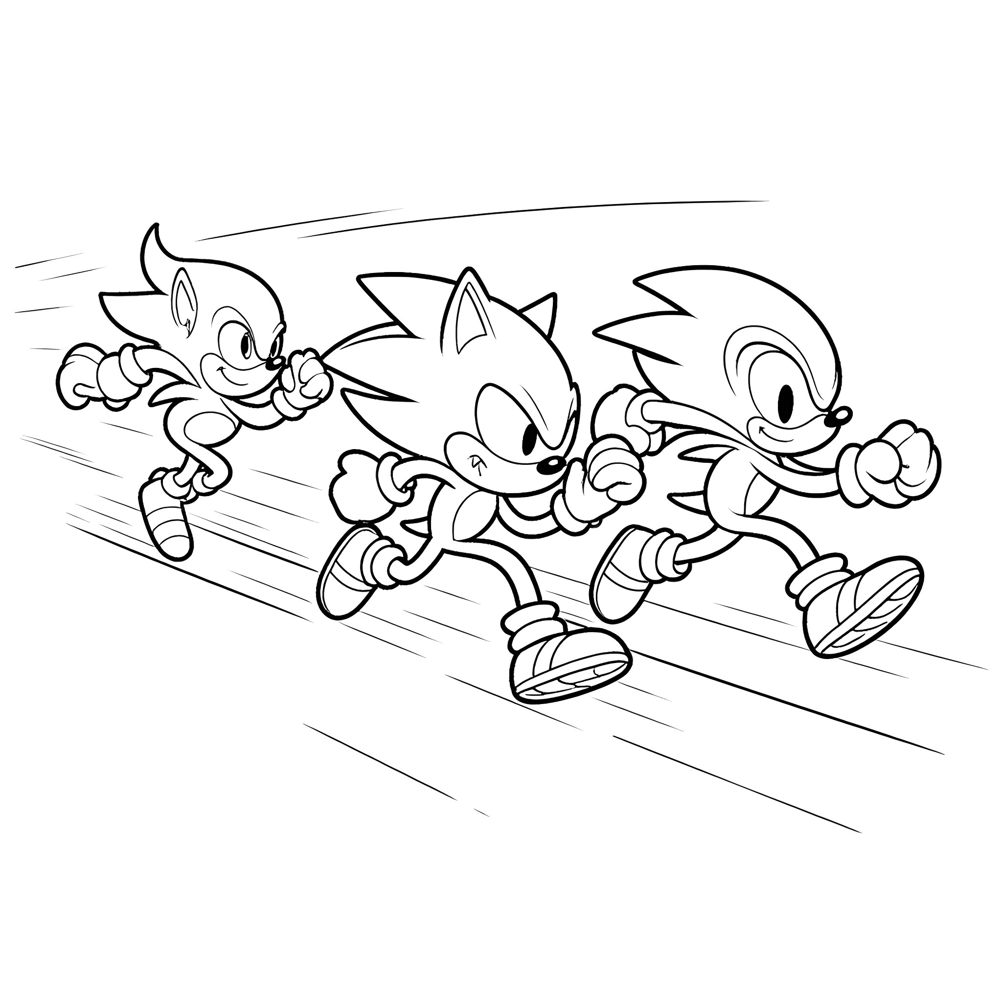 Runners racing on the track Coloring Page (free black-and-white line drawing printable PDF for all, from beginners to advanced learners, including children, teens, adults, and seniors)