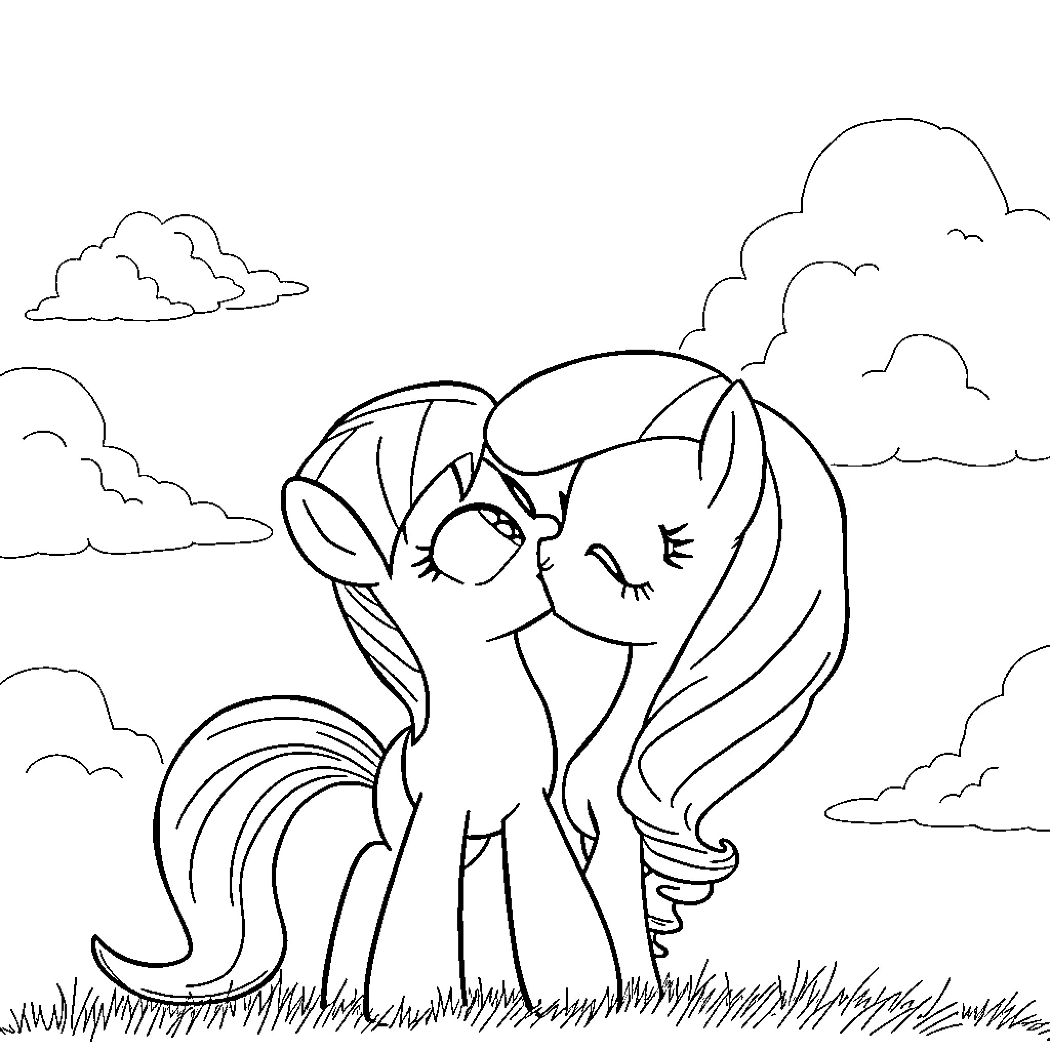 Apple Jack sharing a tender moment with a friend Coloring Page (free black-and-white line drawing printable PDF for all, from beginners to advanced learners, including children, teens, adults, and seniors)