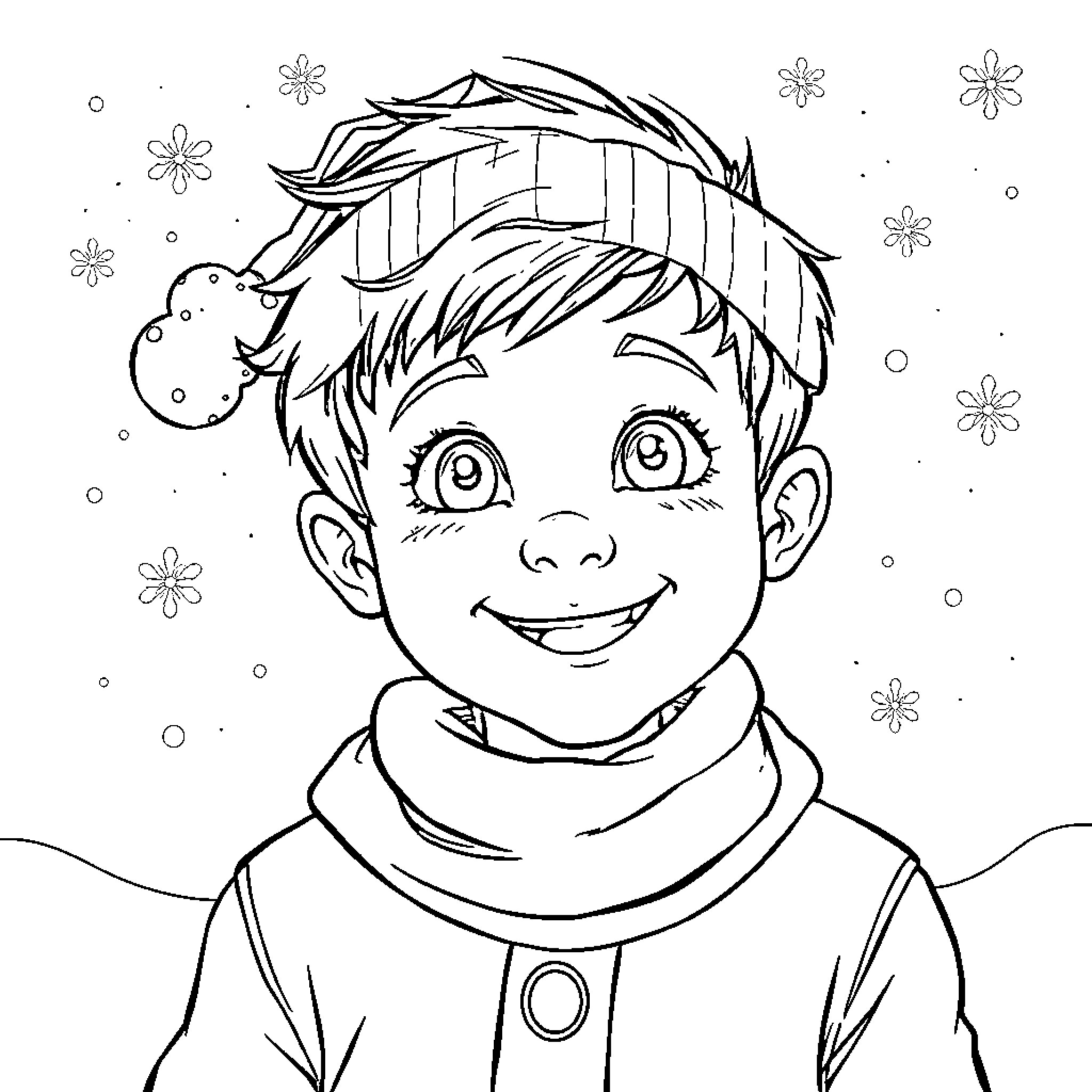 Noel's Festive Fun Coloring Page (free black-and-white line drawing printable PDF for all, from beginners to advanced learners, including children, teens, adults, and seniors)