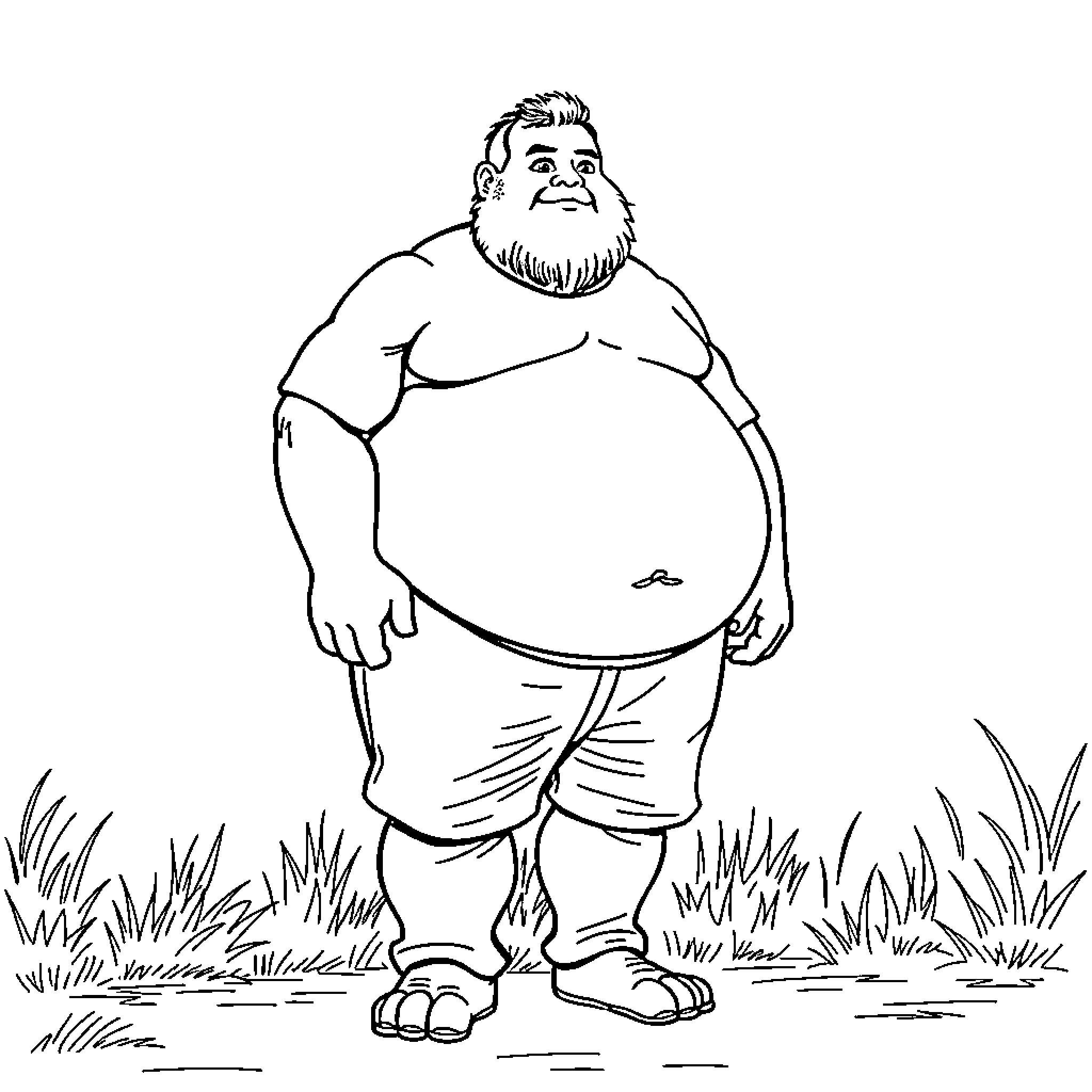 Man standing in grass with casual outfit Coloring Page (free black-and-white line drawing printable PDF for all, from beginners to advanced learners, including children, teens, adults, and seniors)