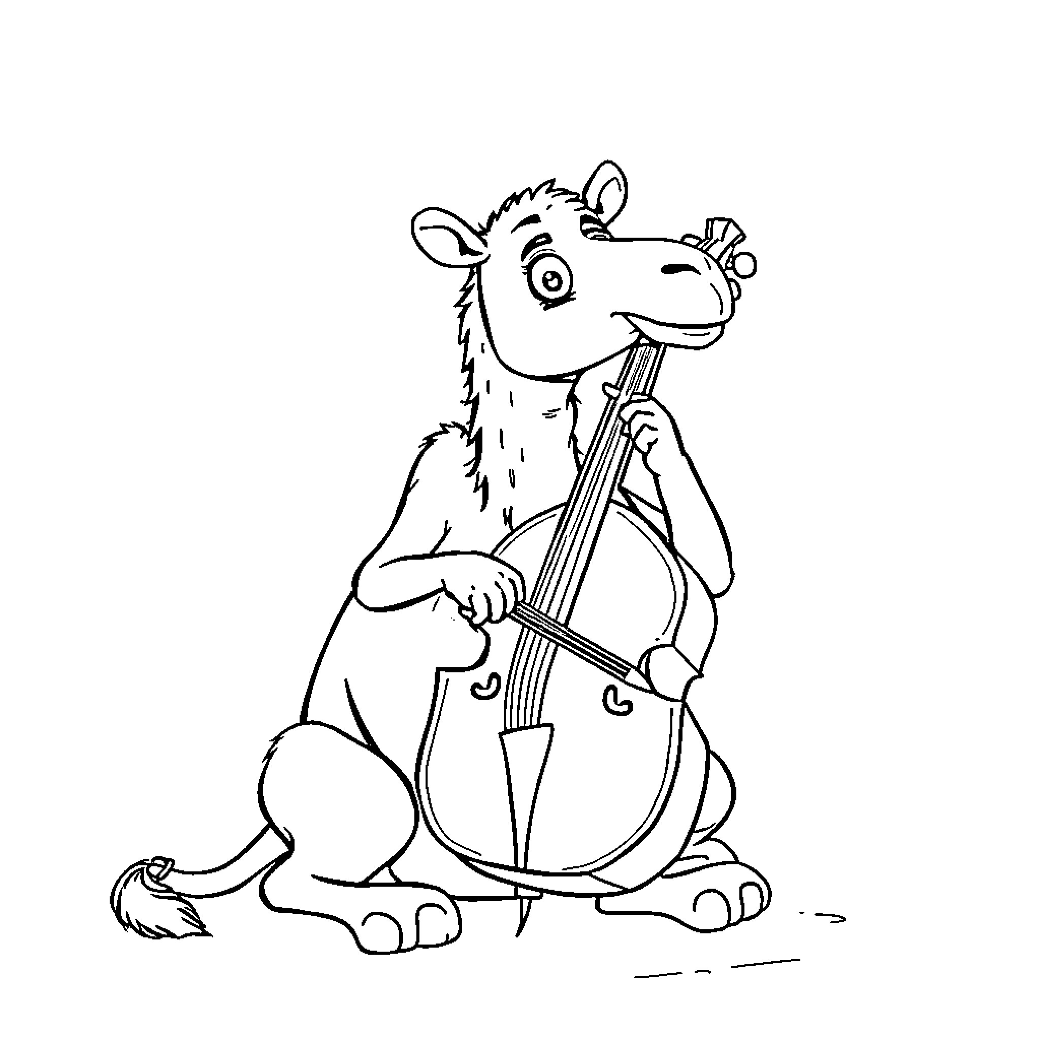 Camel playing a musical instrument Coloring Page (free black-and-white line drawing printable PDF for all, from beginners to advanced learners, including children, teens, adults, and seniors)