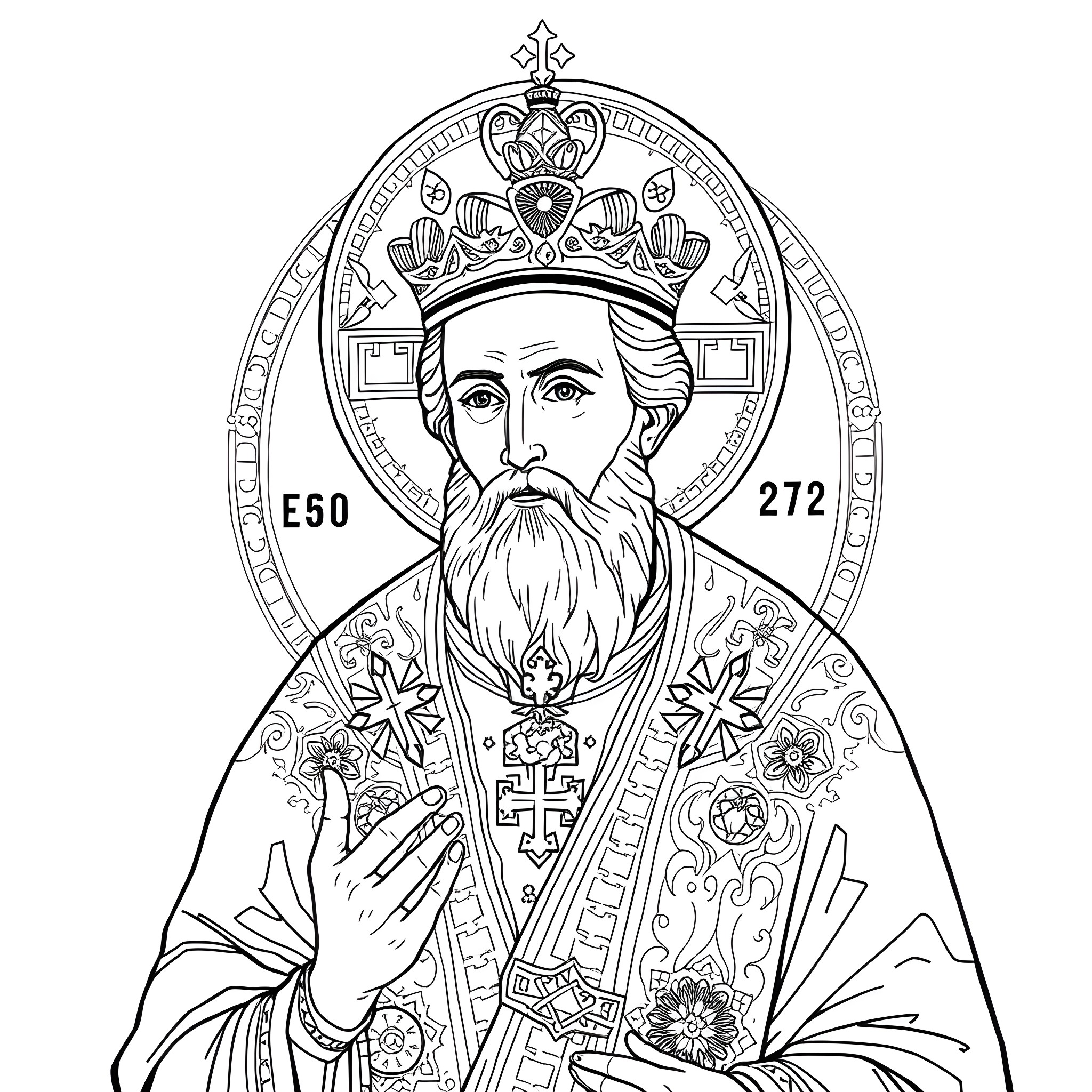 Josef Tiso in ceremonial robes and headpiece Coloring Page (free black-and-white line drawing printable PDF for all, from beginners to advanced learners, including children, teens, adults, and seniors)