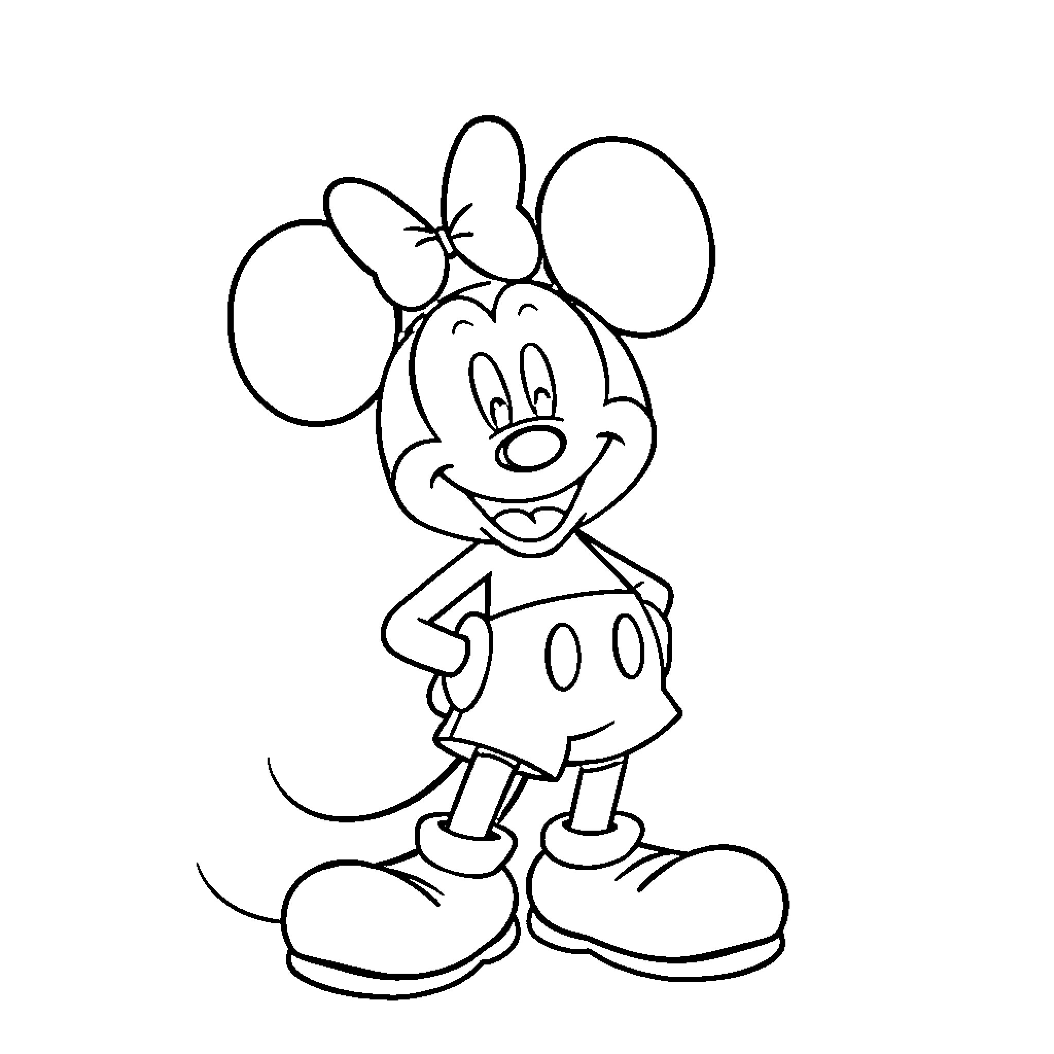 Mickymose's Cheerful Cartoon Character Coloring Page (free black-and-white line drawing printable PDF for all, from beginners to advanced learners, including children, teens, adults, and seniors)