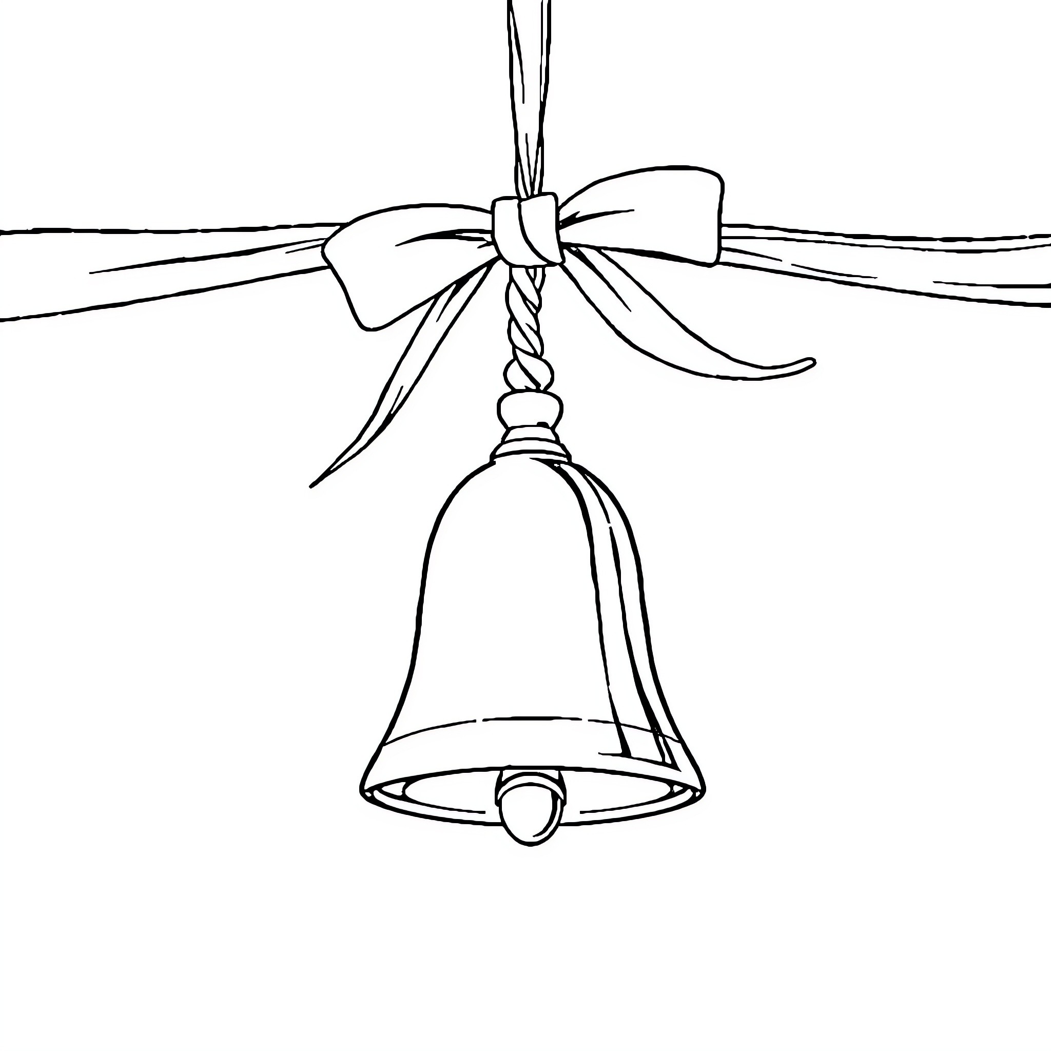 Bell with Elegant Bow Decoration Coloring Page (free black-and-white line drawing printable PDF for all, from beginners to advanced learners, including children, teens, adults, and seniors)