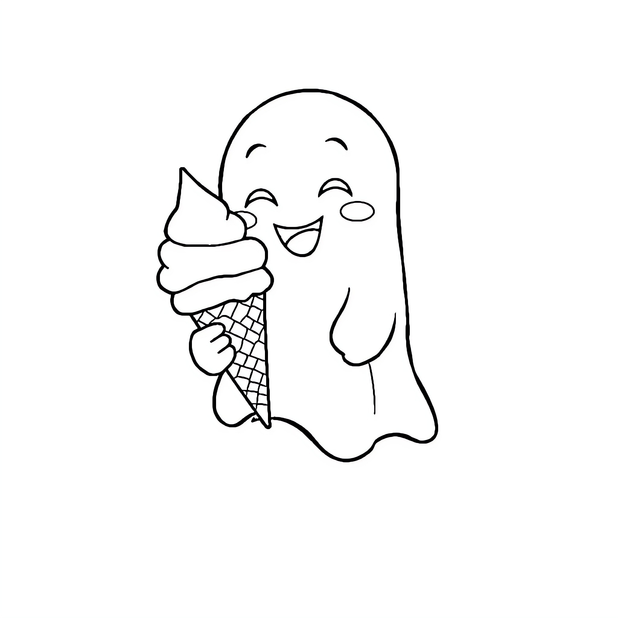 Ghost enjoying a delightful ice cream treat Coloring Page (free black-and-white line drawing printable PDF for all, from beginners to advanced learners, including children, teens, adults, and seniors)