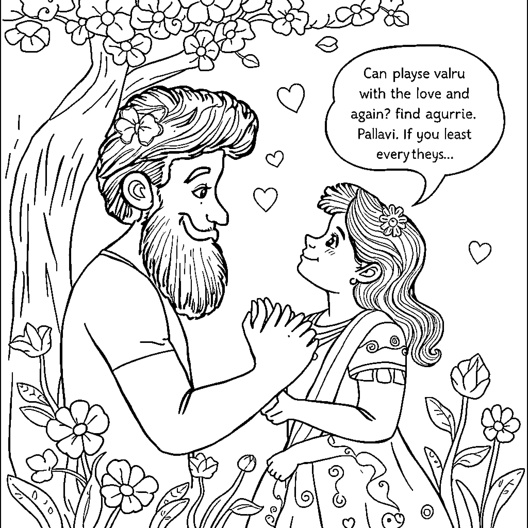 Life's Gentle Embrace: A Heartfelt Encounter Coloring Page (free black-and-white line drawing printable PDF for all, from beginners to advanced learners, including children, teens, adults, and seniors)