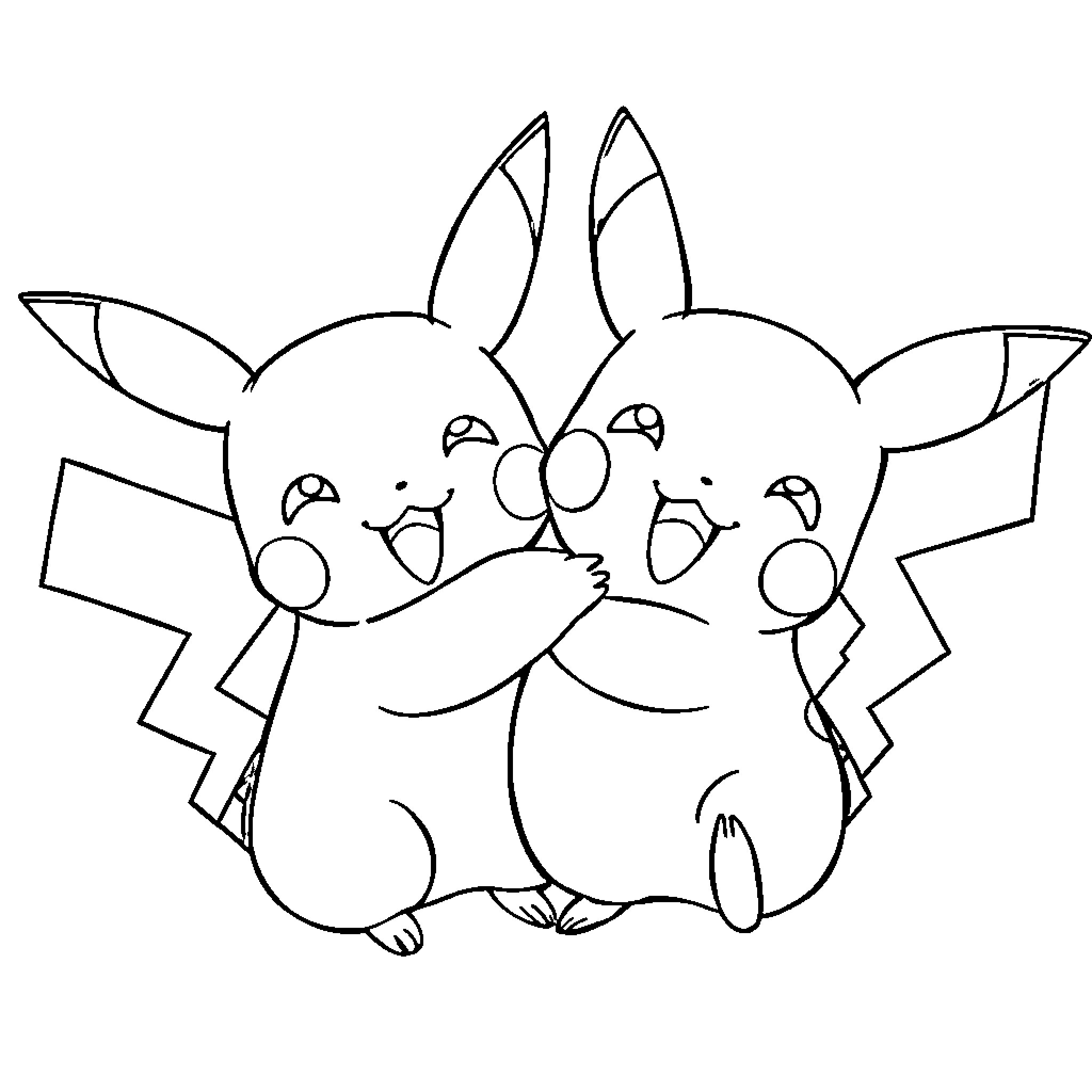 Pikachu playing with others in a whimsical scene Coloring Page (free black-and-white line drawing printable PDF for all, from beginners to advanced learners, including children, teens, adults, and seniors)