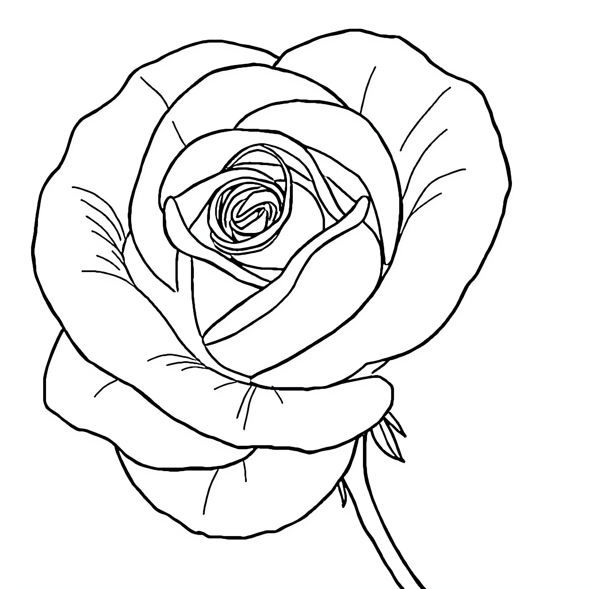 Rose blooming with delicate details Coloring Page (free black-and-white line drawing printable PDF for all, from beginners to advanced learners, including children, teens, adults, and seniors)