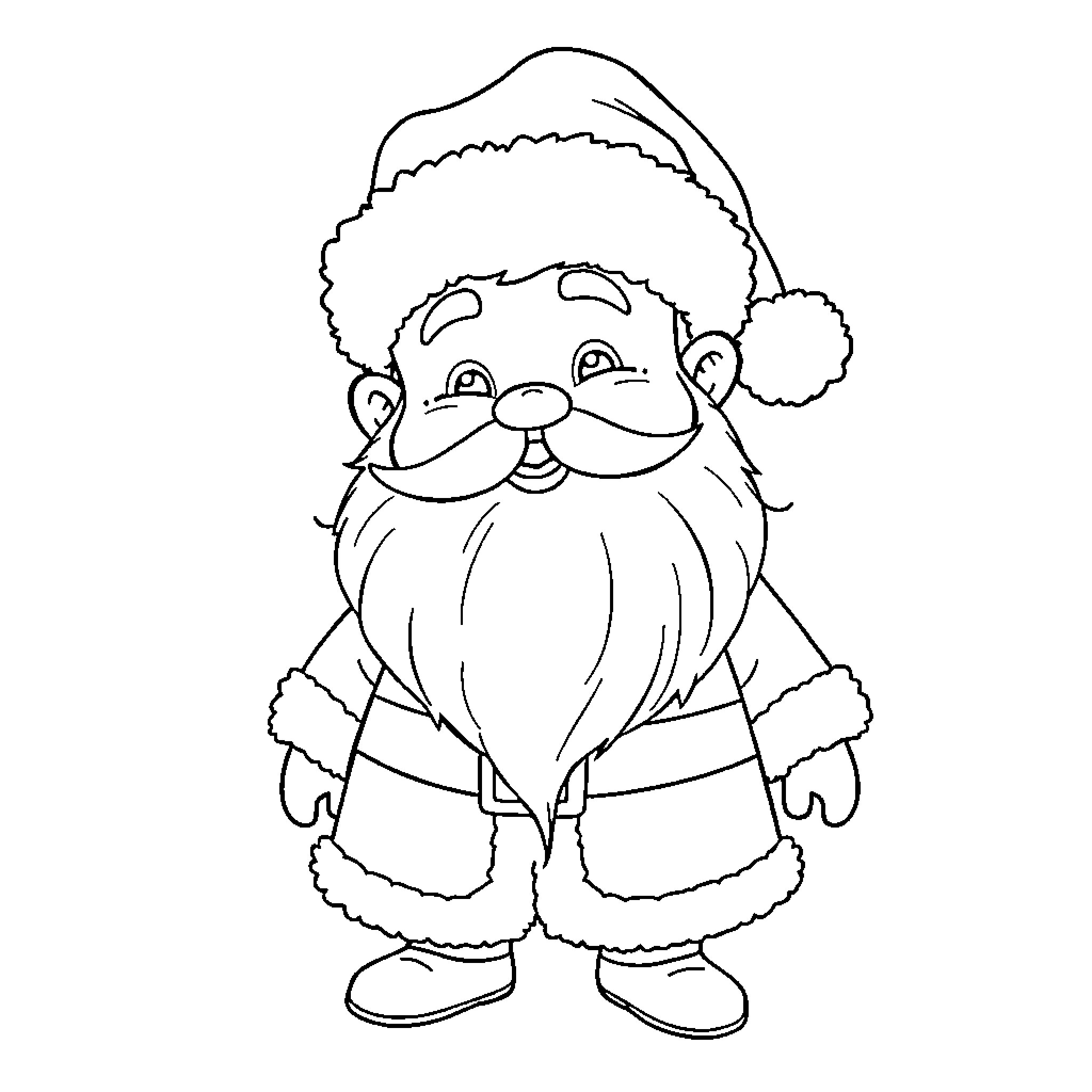 Buddha Santa Claus character with jolly expression Coloring Page (free black-and-white line drawing printable PDF for all, from beginners to advanced learners, including children, teens, adults, and seniors)
