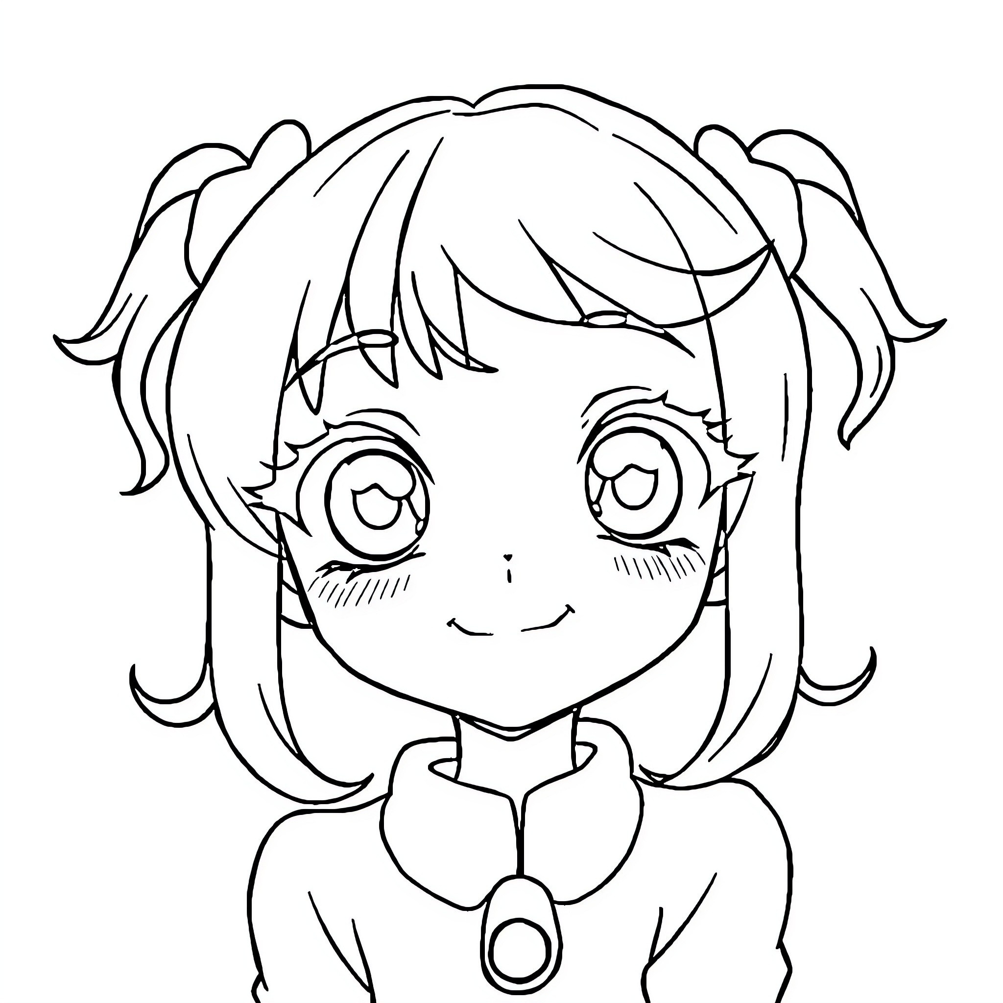 Anya's Playful Anime-Style Portrait Coloring Page (free black-and-white line drawing printable PDF for all, from beginners to advanced learners, including children, teens, adults, and seniors)