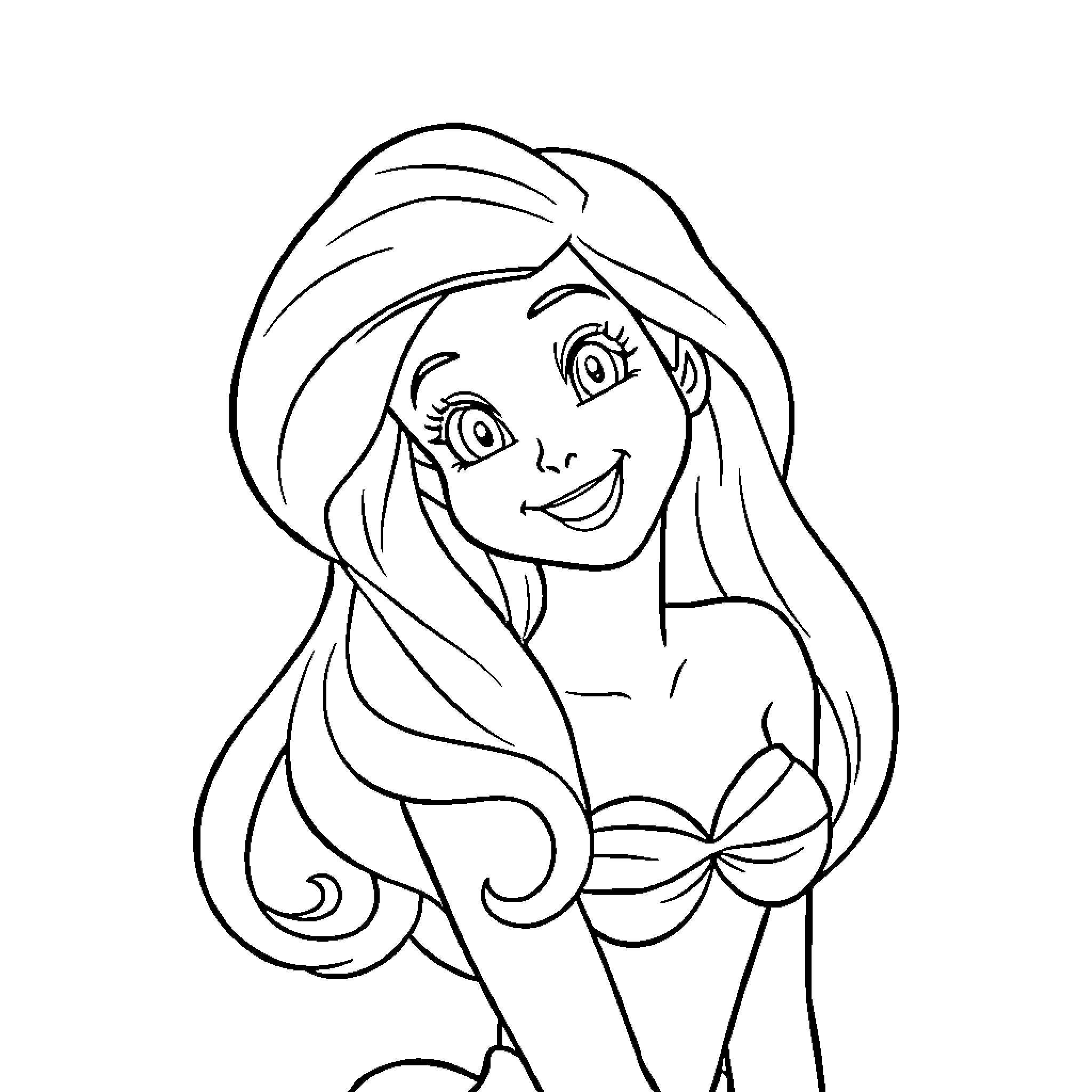 Ariel enjoying herself in the sea Coloring Page (free black-and-white line drawing printable PDF for all, from beginners to advanced learners, including children, teens, adults, and seniors)