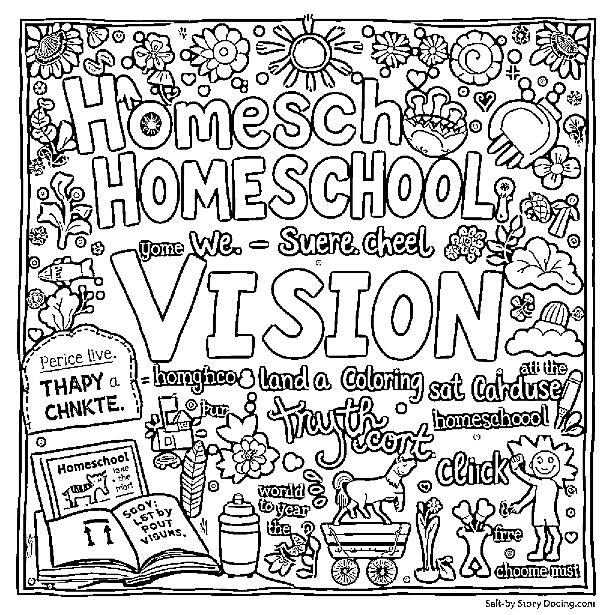 Vision Board for Homeschool and Coloring Coloring Page (free black-and-white line drawing printable PDF for all, from beginners to advanced learners, including children, teens, adults, and seniors)