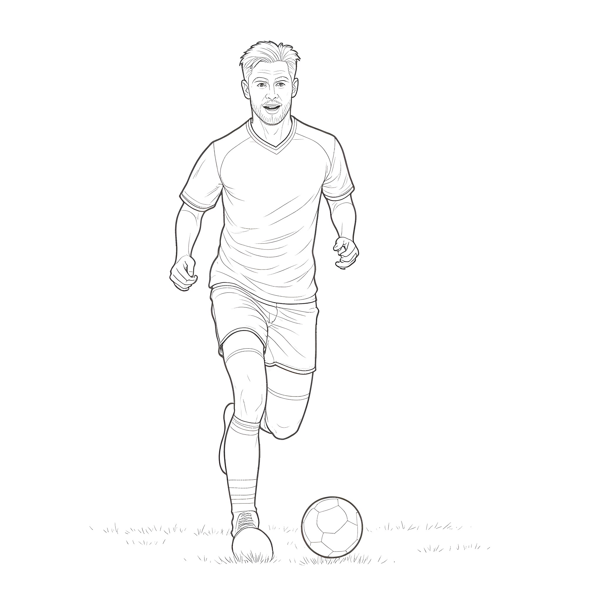 Football Player in Action Coloring Page (free black-and-white line drawing printable PDF for all, from beginners to advanced learners, including children, teens, adults, and seniors)