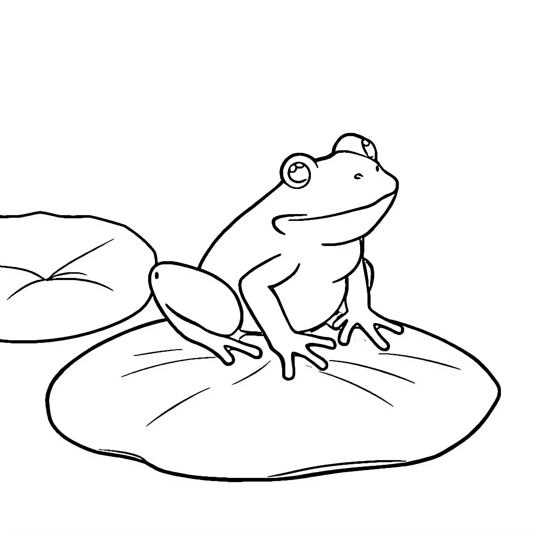 Frog relaxing on a lily pad Coloring Page (free black-and-white line drawing printable PDF for all, from beginners to advanced learners, including children, teens, adults, and seniors)