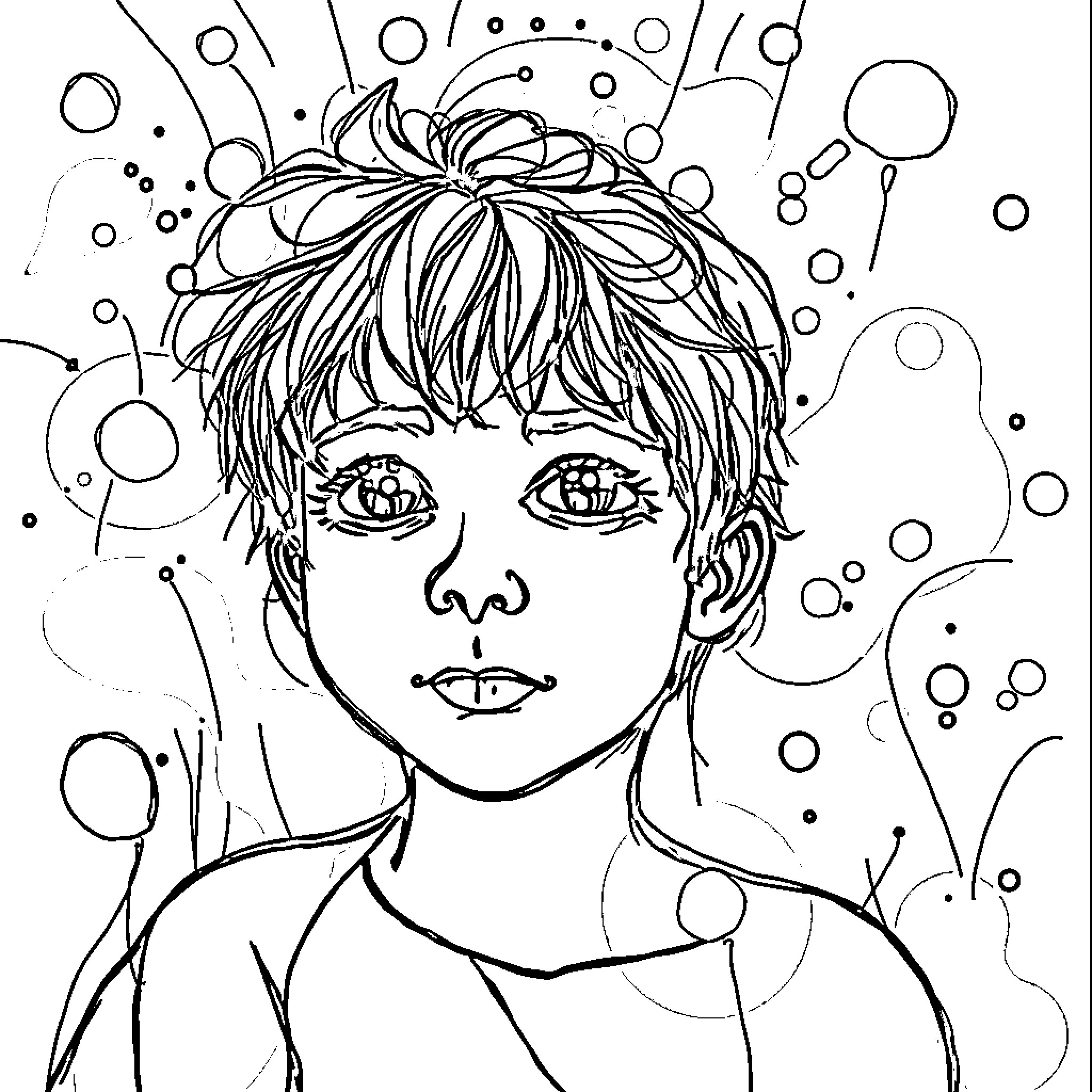 Abstract Illustration of a Young Person's Face Coloring Page (free black-and-white line drawing printable PDF for all, from beginners to advanced learners, including children, teens, adults, and seniors)