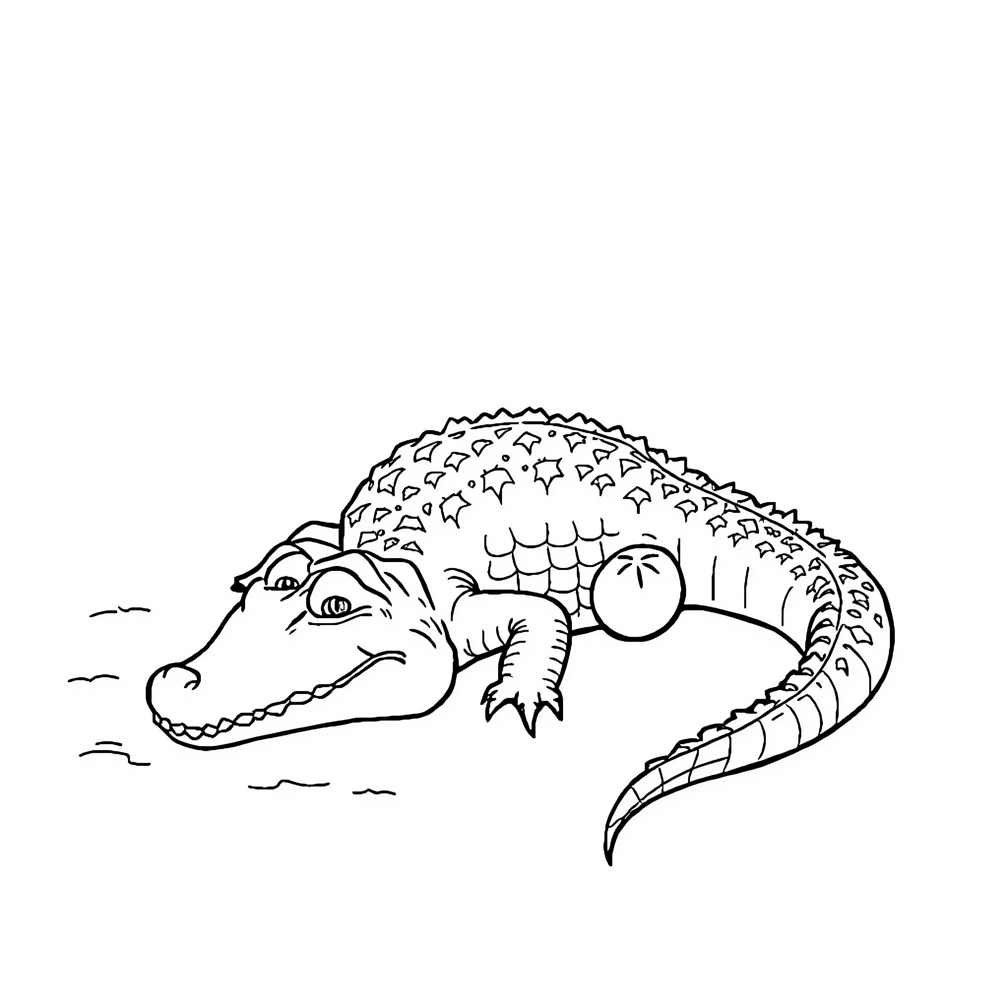 Alligator lounging in the water Coloring Page (free black-and-white line drawing printable PDF for all, from beginners to advanced learners, including children, teens, adults, and seniors)