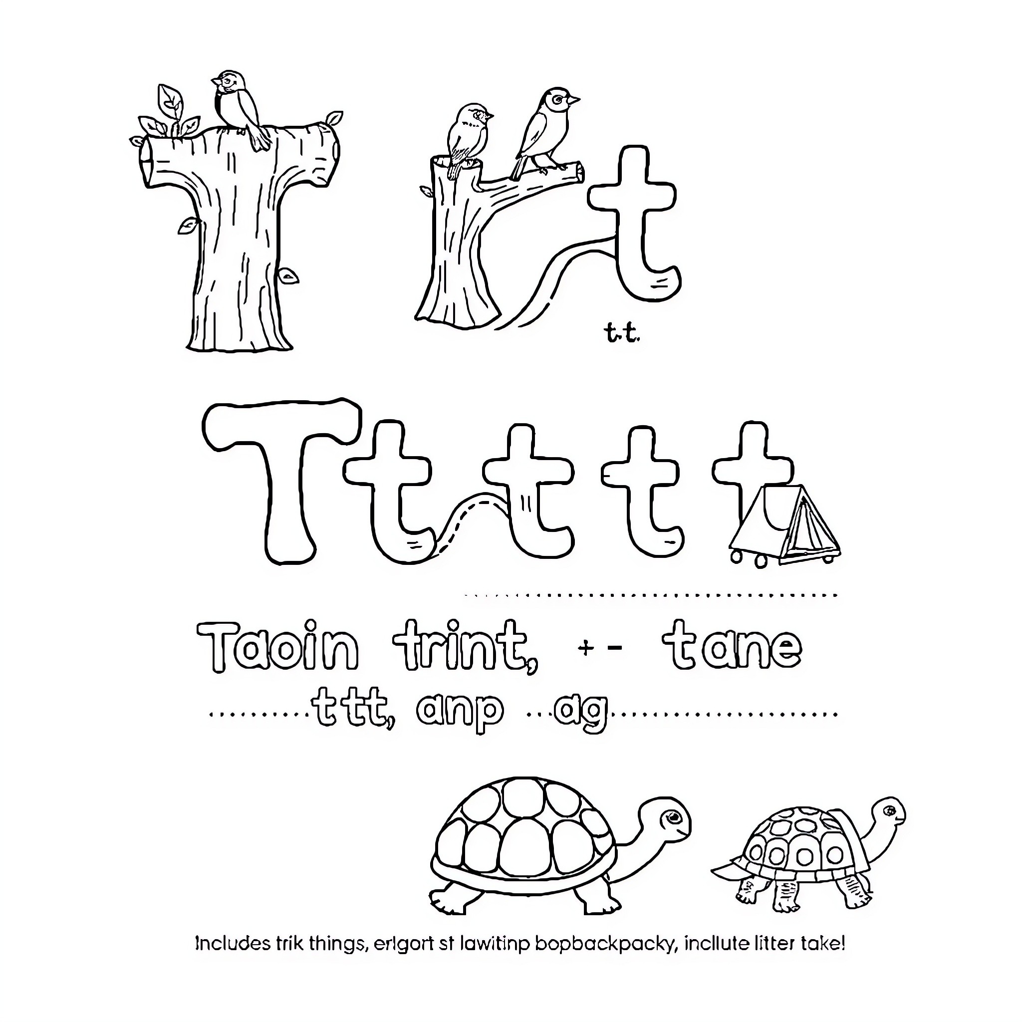 Letter T: Diverse Representation of Letter T Coloring Page (free black-and-white line drawing printable PDF for all, from beginners to advanced learners, including children, teens, adults, and seniors)